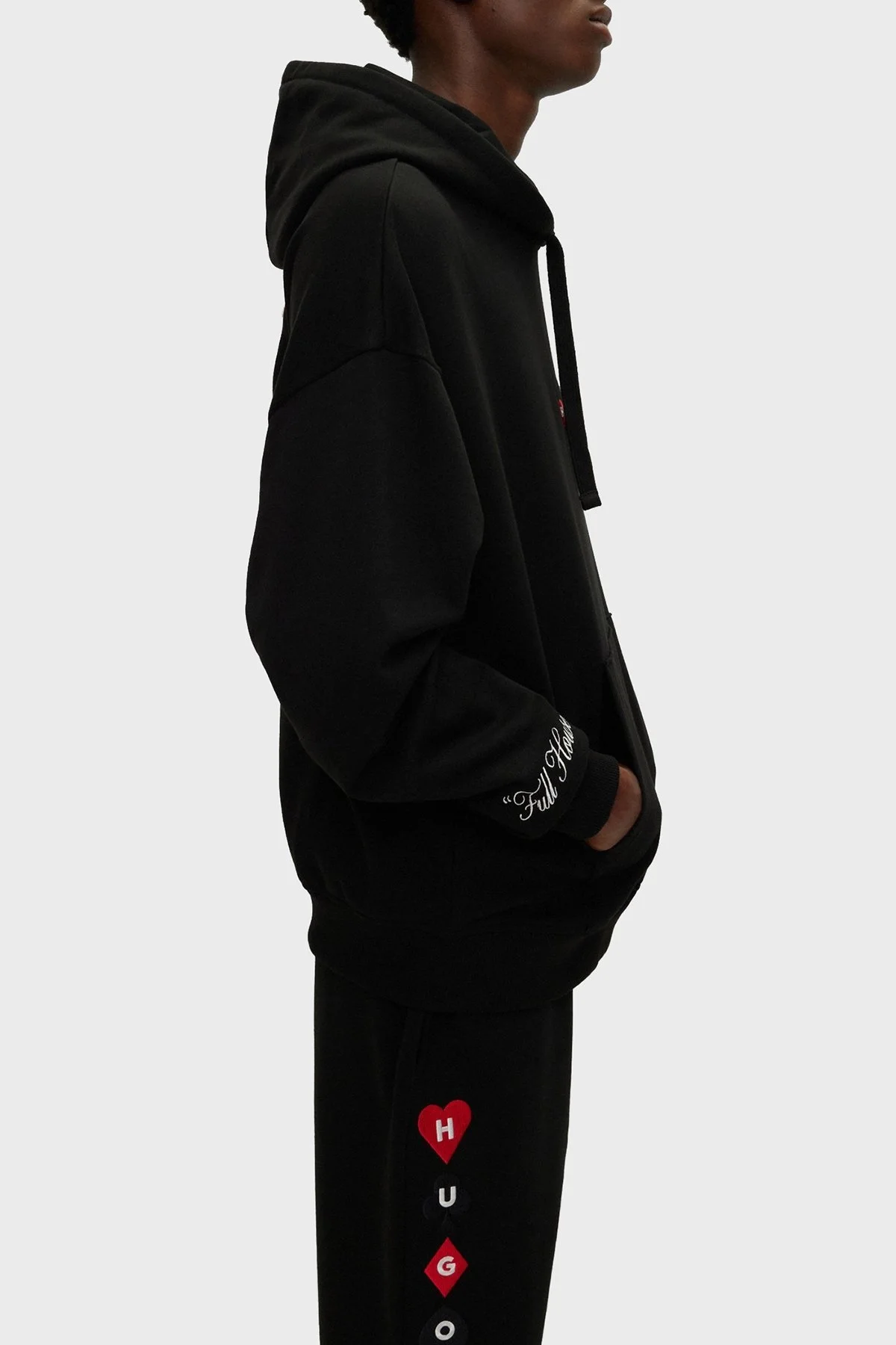 Hugo Sırt Baskılı Kapüşonlu Kanguru Cepli % 100 Pamuk Oversize Erkek Sweat 50499741 001 SİYAH - 3