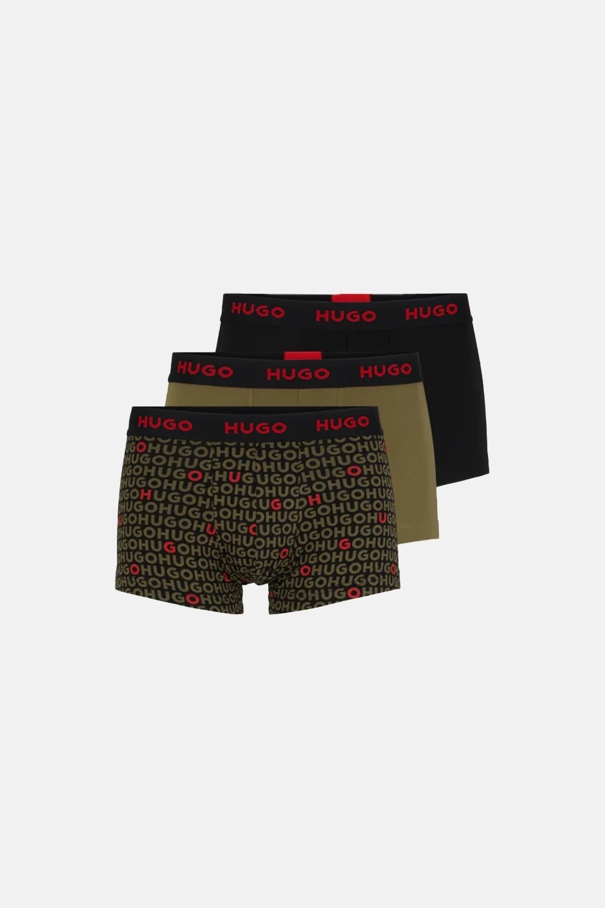 Hugo Streç Pamuklu Logo Şeritli 3 Pack Erkek Boxer 50480170 345 Siyah-Haki-Siyah Haki - 8