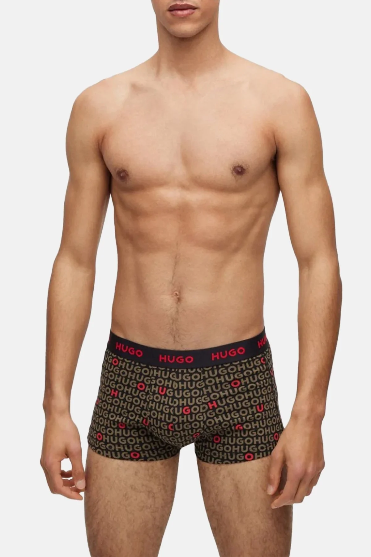 Hugo Streç Pamuklu Logo Şeritli 3 Pack Erkek Boxer 50480170 345 Siyah-Haki-Siyah Haki - 9