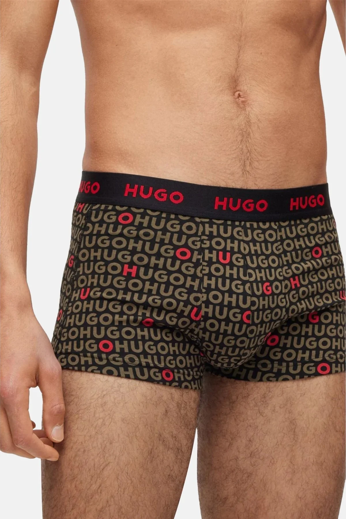 Hugo Streç Pamuklu Logo Şeritli 3 Pack Erkek Boxer 50480170 345 Siyah-Haki-Siyah Haki - 11