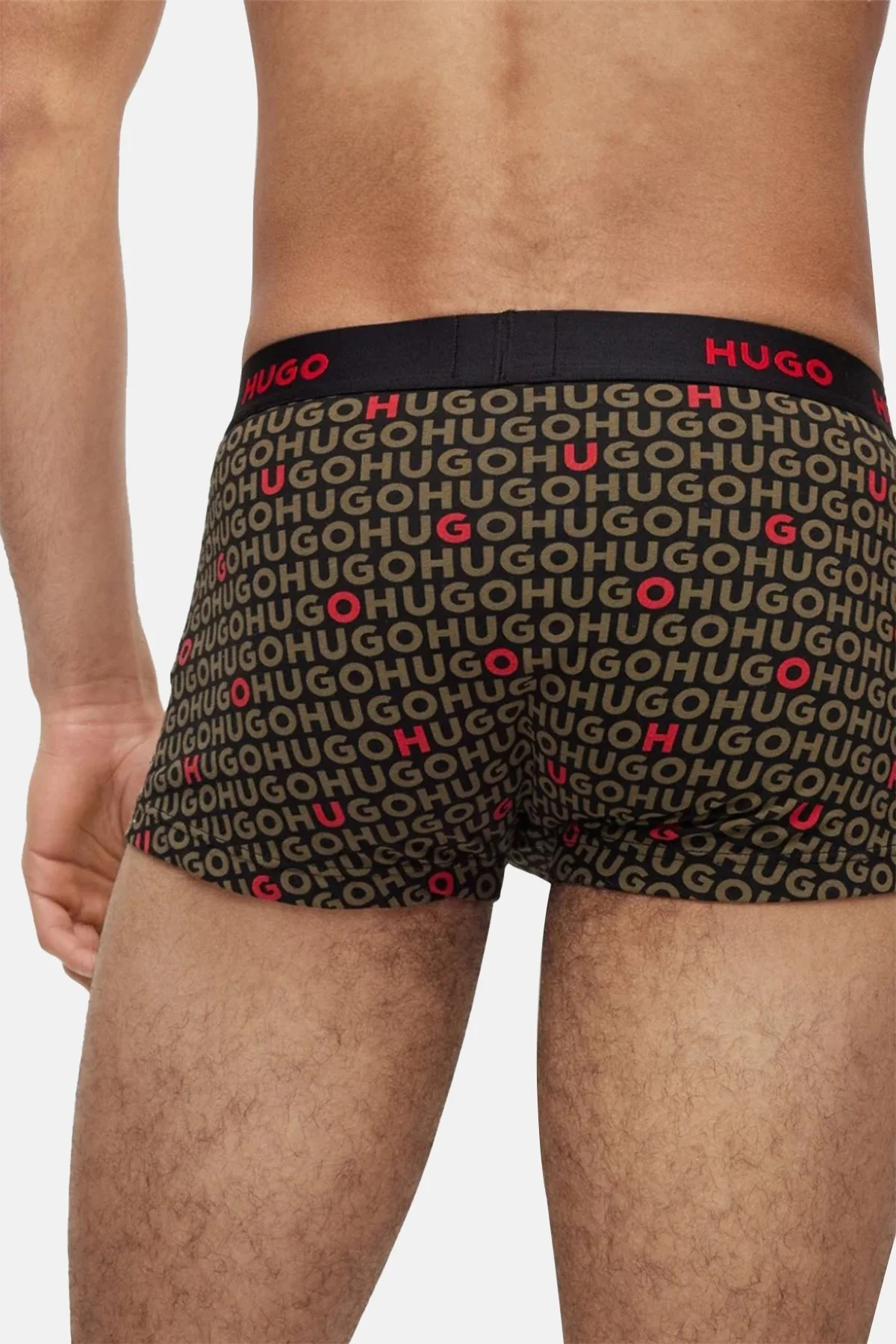Hugo Streç Pamuklu Logo Şeritli 3 Pack Erkek Boxer 50480170 345 Siyah-Haki-Siyah Haki - 12
