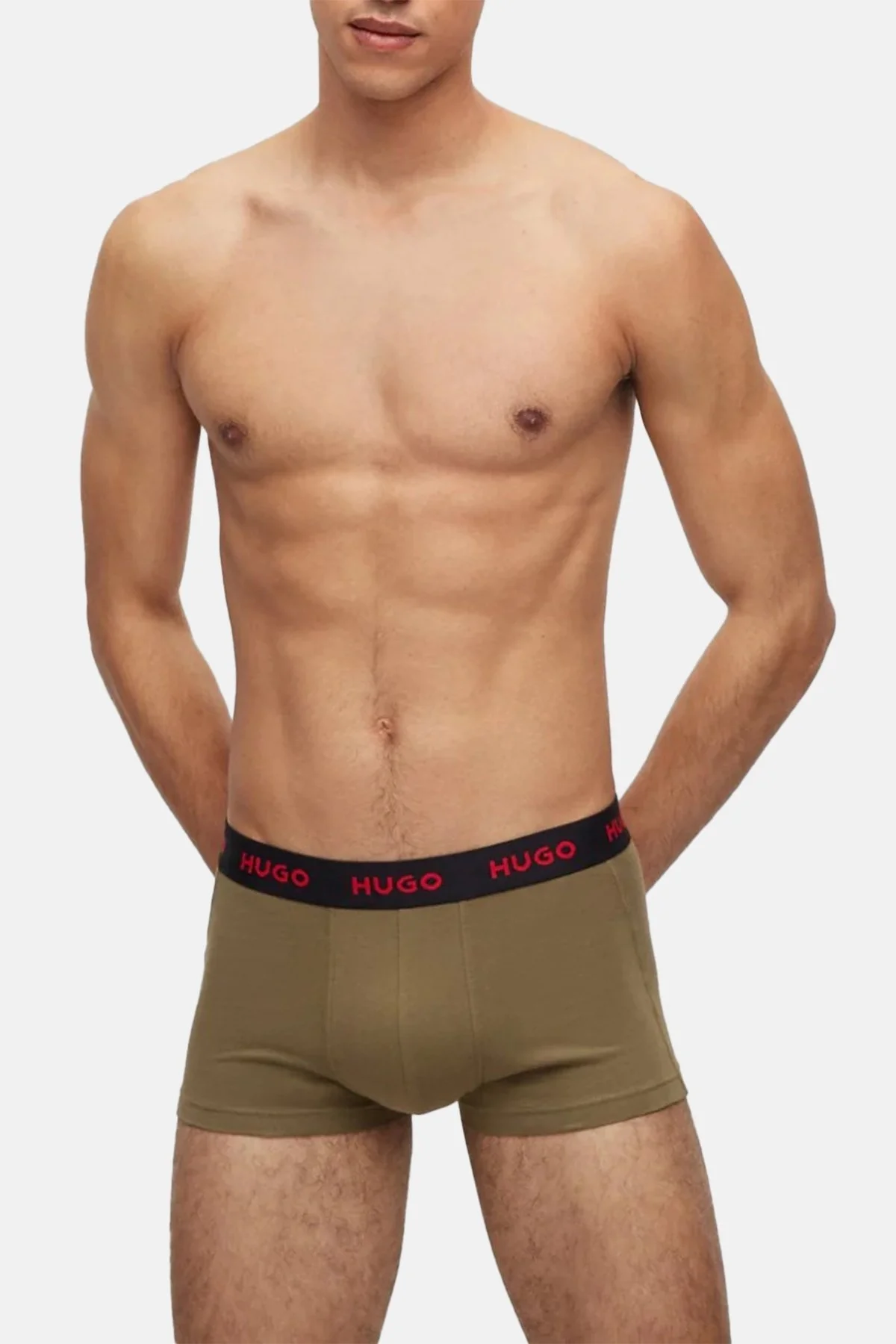 Hugo Streç Pamuklu Logo Şeritli 3 Pack Erkek Boxer 50480170 345 Siyah-Haki-Siyah Haki - 13