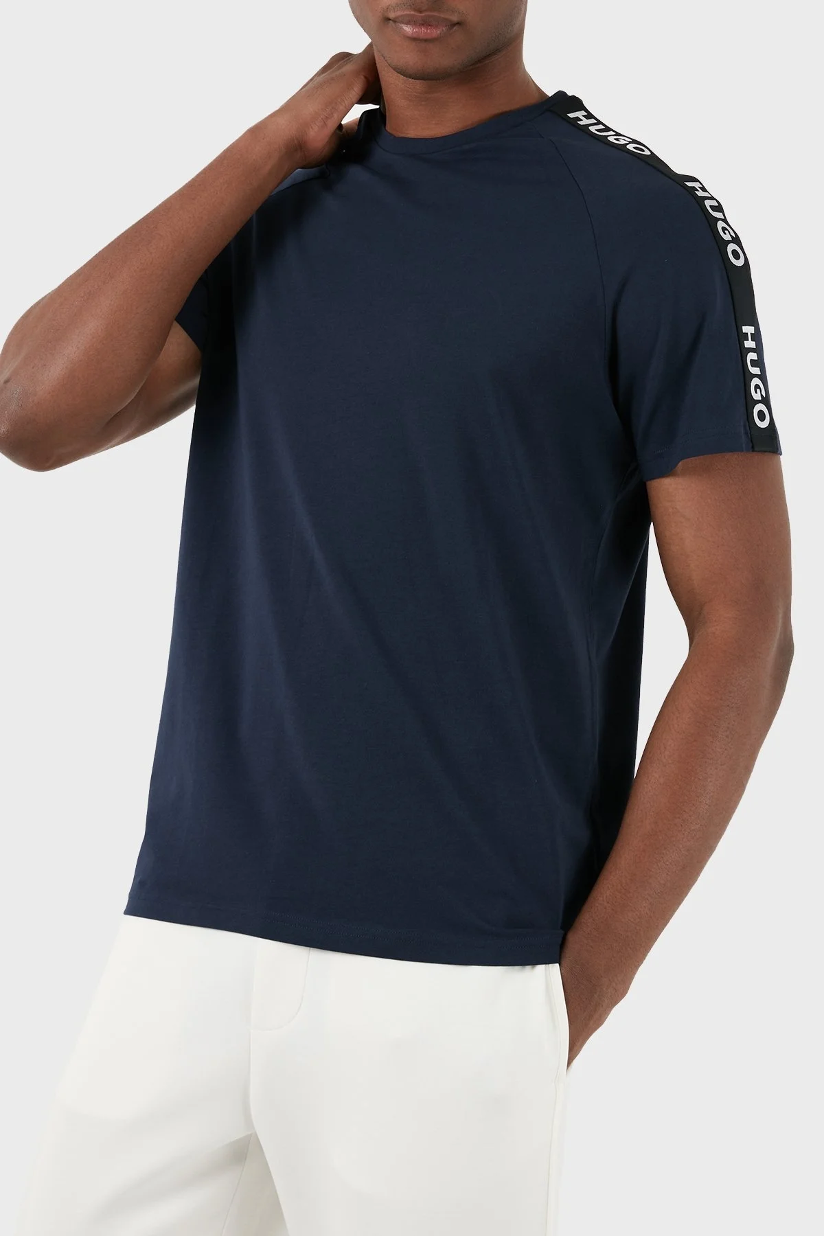 Hugo Streç Pamuklu Relaxed Fit Bisiklet Yaka Erkek T Shirt 50504270 405 LACİVERT - 1