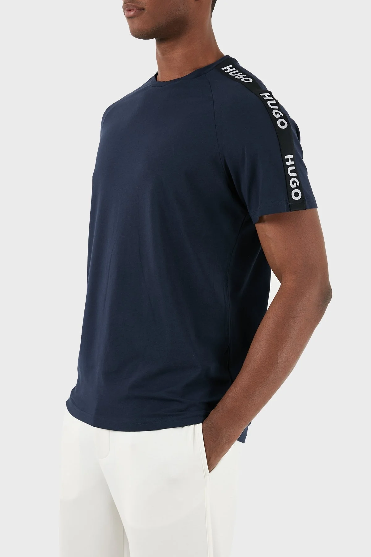 Hugo Streç Pamuklu Relaxed Fit Bisiklet Yaka Erkek T Shirt 50504270 405 LACİVERT - 4