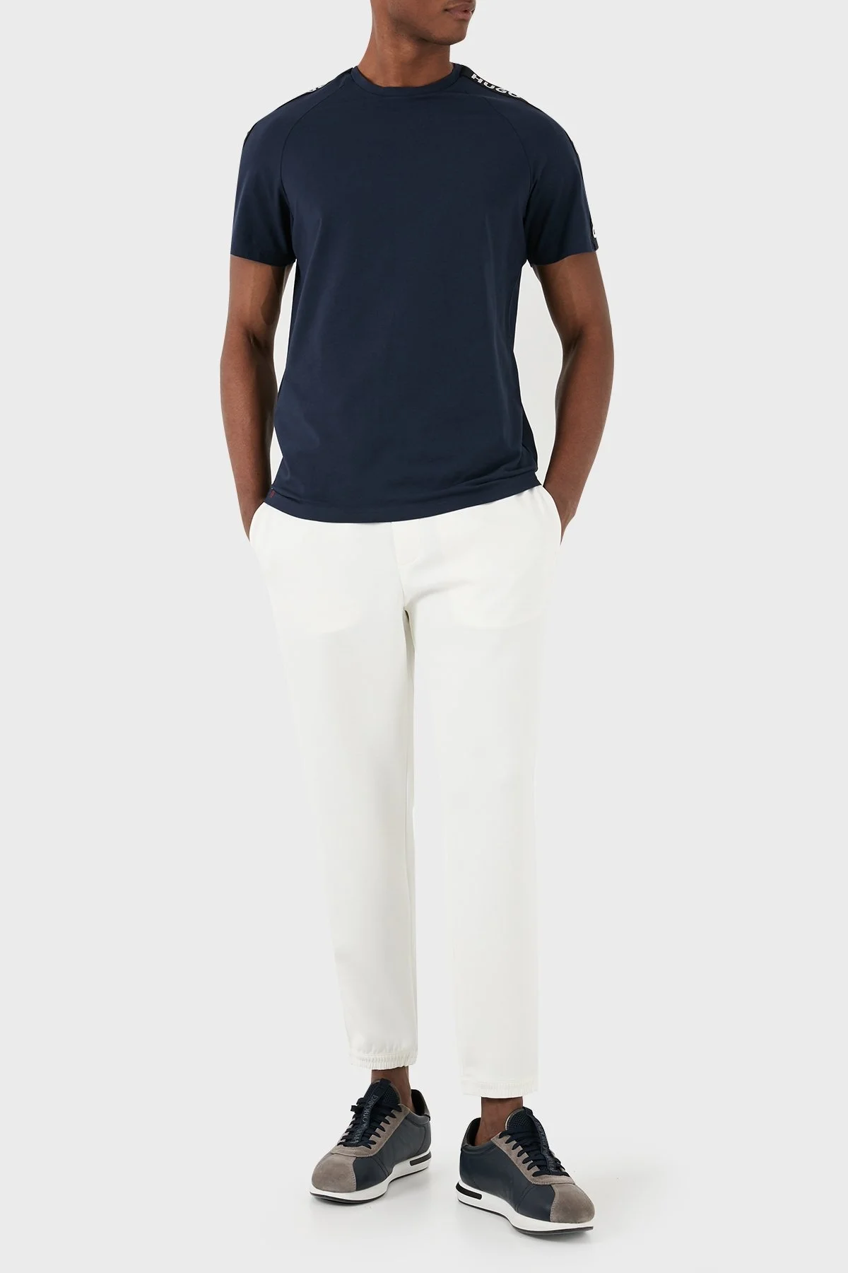 Hugo Streç Pamuklu Relaxed Fit Bisiklet Yaka Erkek T Shirt 50504270 405 LACİVERT - 5