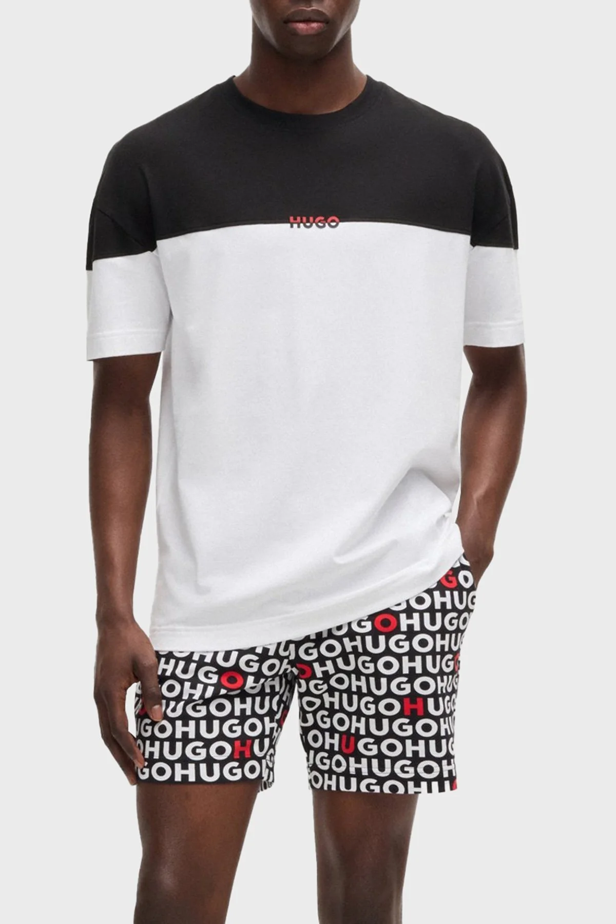 Hugo Streç Pamuklu Renk Bloklu Regular Fit Bisiklet Yaka Erkek T Shirt 50534164 001 SİYAH - 2