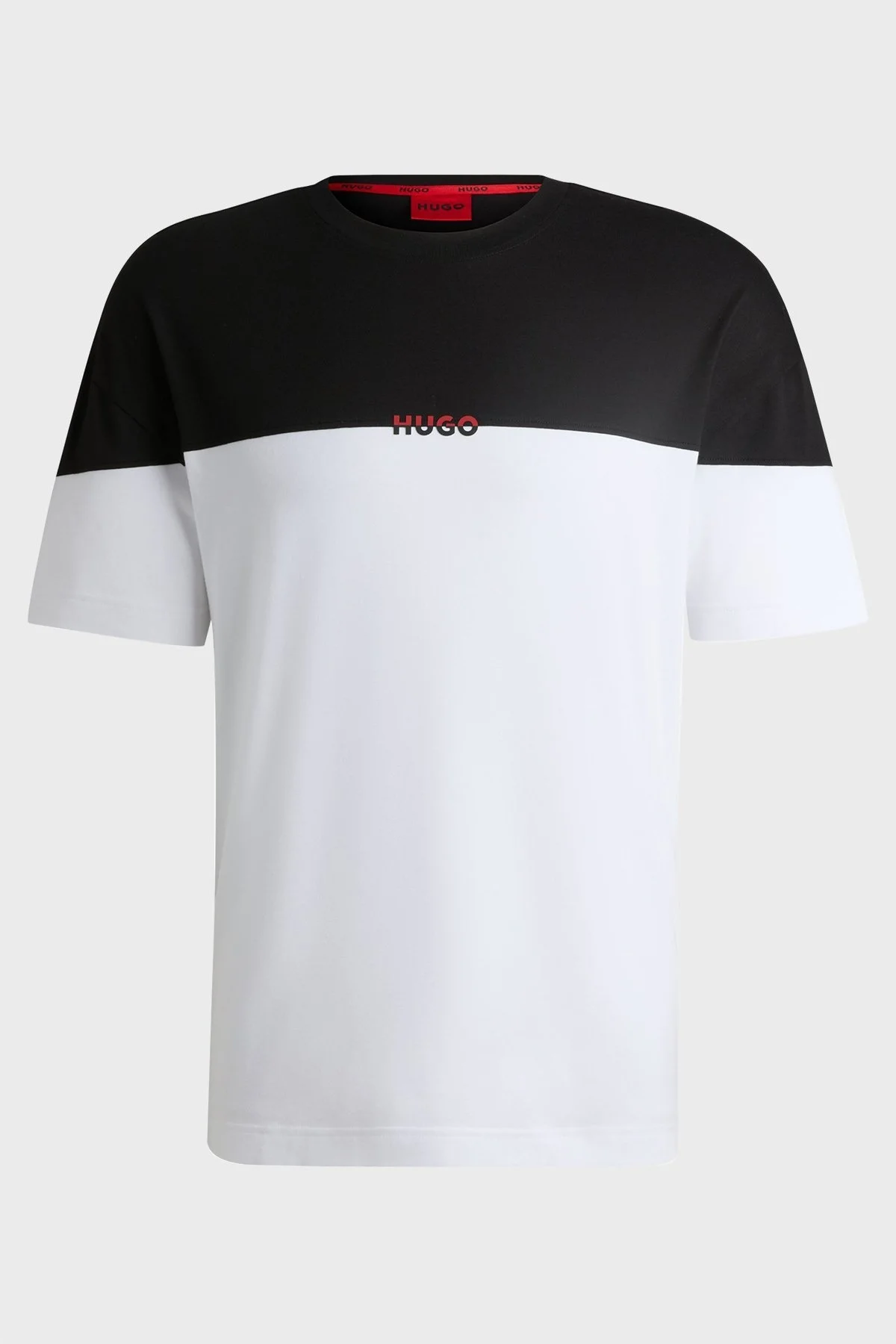 Hugo Streç Pamuklu Renk Bloklu Regular Fit Bisiklet Yaka Erkek T Shirt 50534164 001 SİYAH - 5