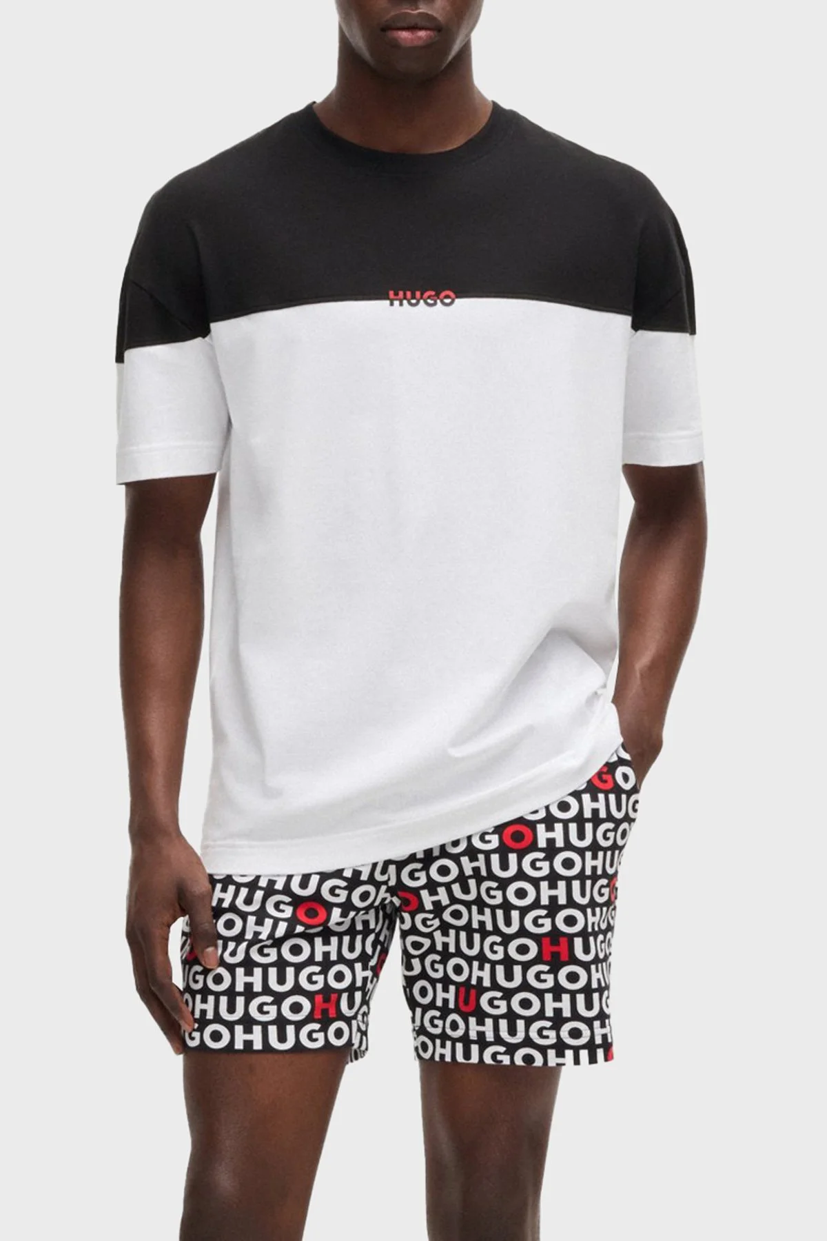 Hugo Streç Pamuklu Renk Bloklu Regular Fit Bisiklet Yaka Erkek T Shirt 50534164 001 SİYAH - 2