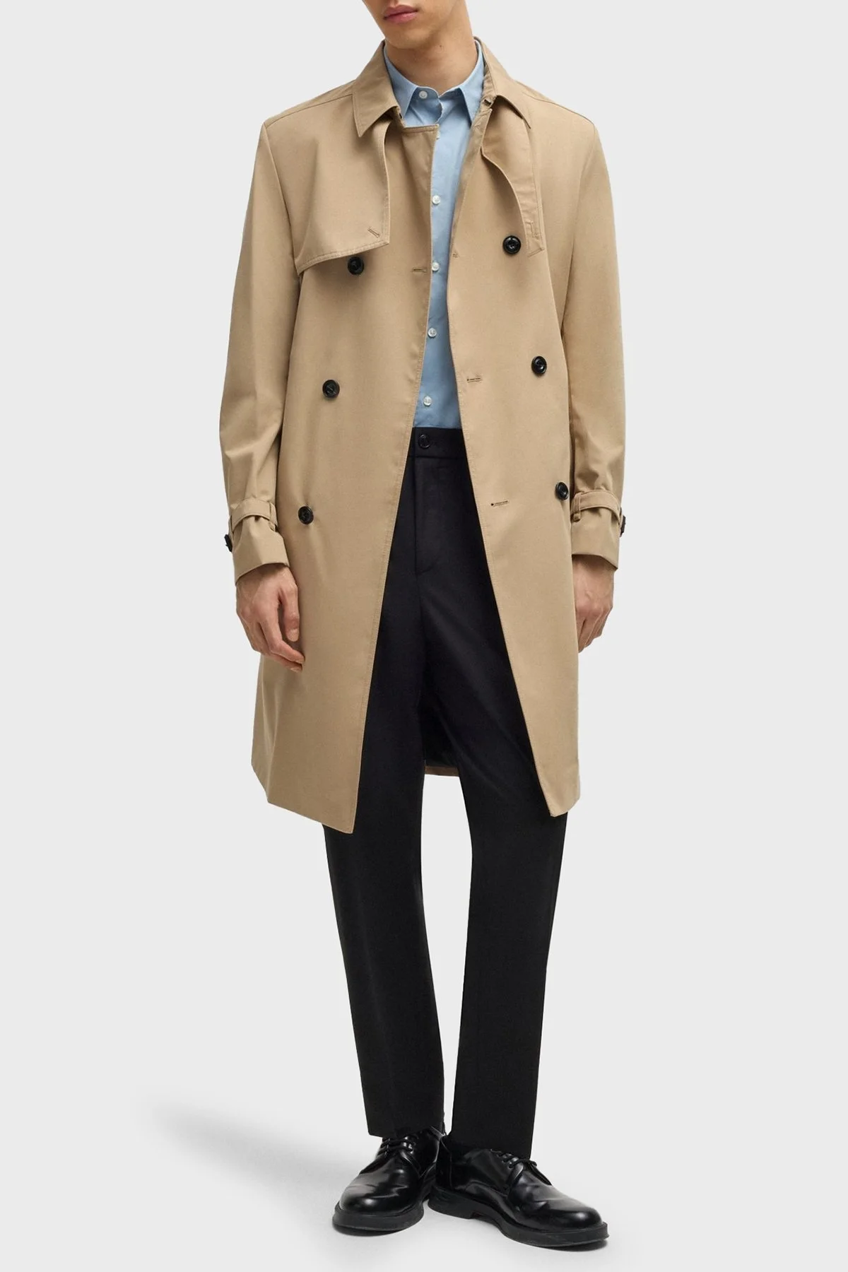 Hugo Su İtici Pamuklu Kemerli Apaş Yaka Yırtmaçlı Erkek Trençkot 50535072 269 BEJ - 1