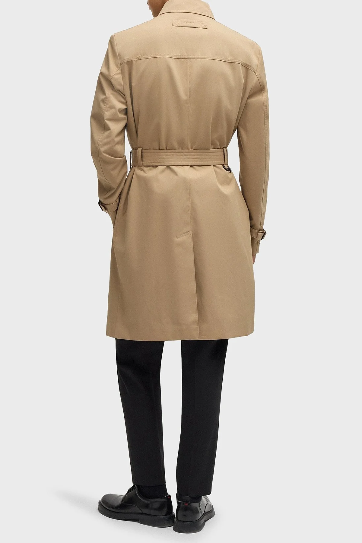 Hugo Su İtici Pamuklu Kemerli Apaş Yaka Yırtmaçlı Erkek Trençkot 50535072 269 BEJ - 3
