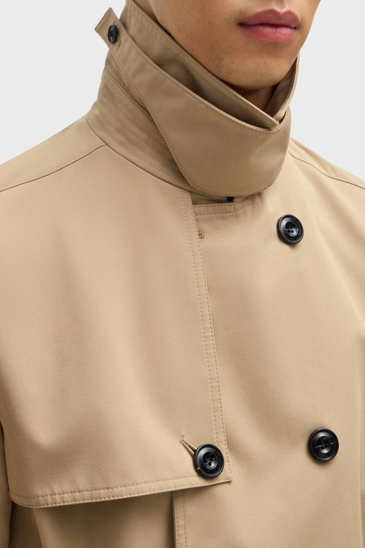 Hugo Su İtici Pamuklu Kemerli Apaş Yaka Yırtmaçlı Erkek Trençkot 50535072 269 BEJ - 5