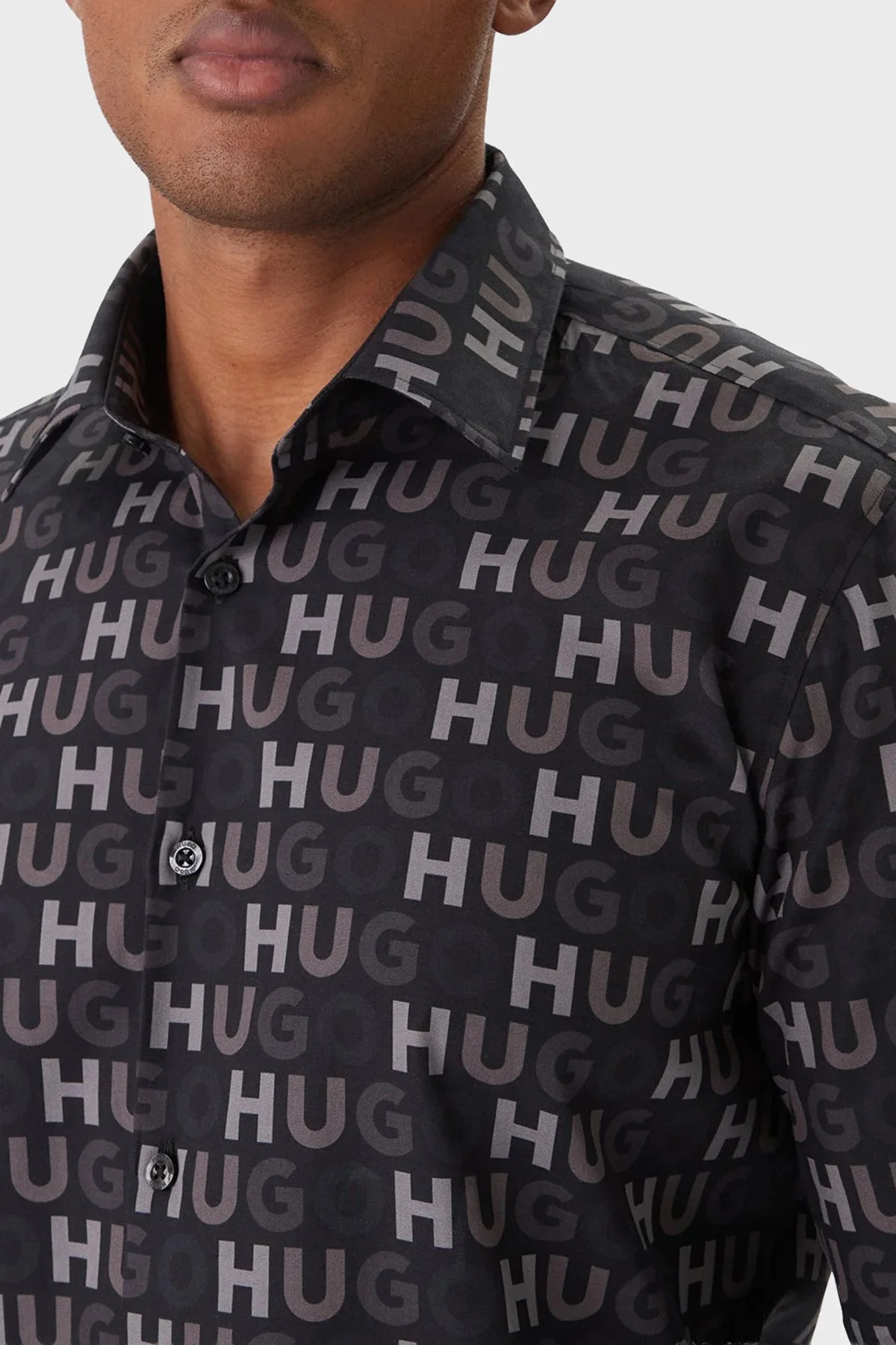 Hugo Tamamı Logolu % 100 Pamuk Uzun Kollu Erkek Gömlek 50555775 001 SİYAH - 4