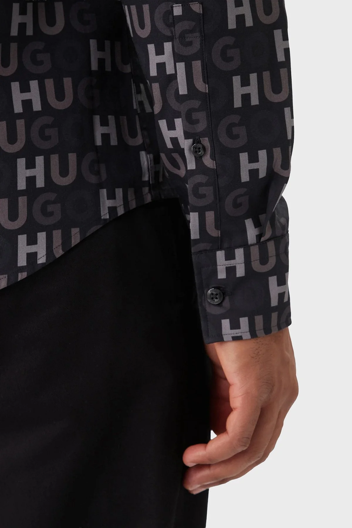 Hugo Tamamı Logolu % 100 Pamuk Uzun Kollu Erkek Gömlek 50555775 001 SİYAH - 5