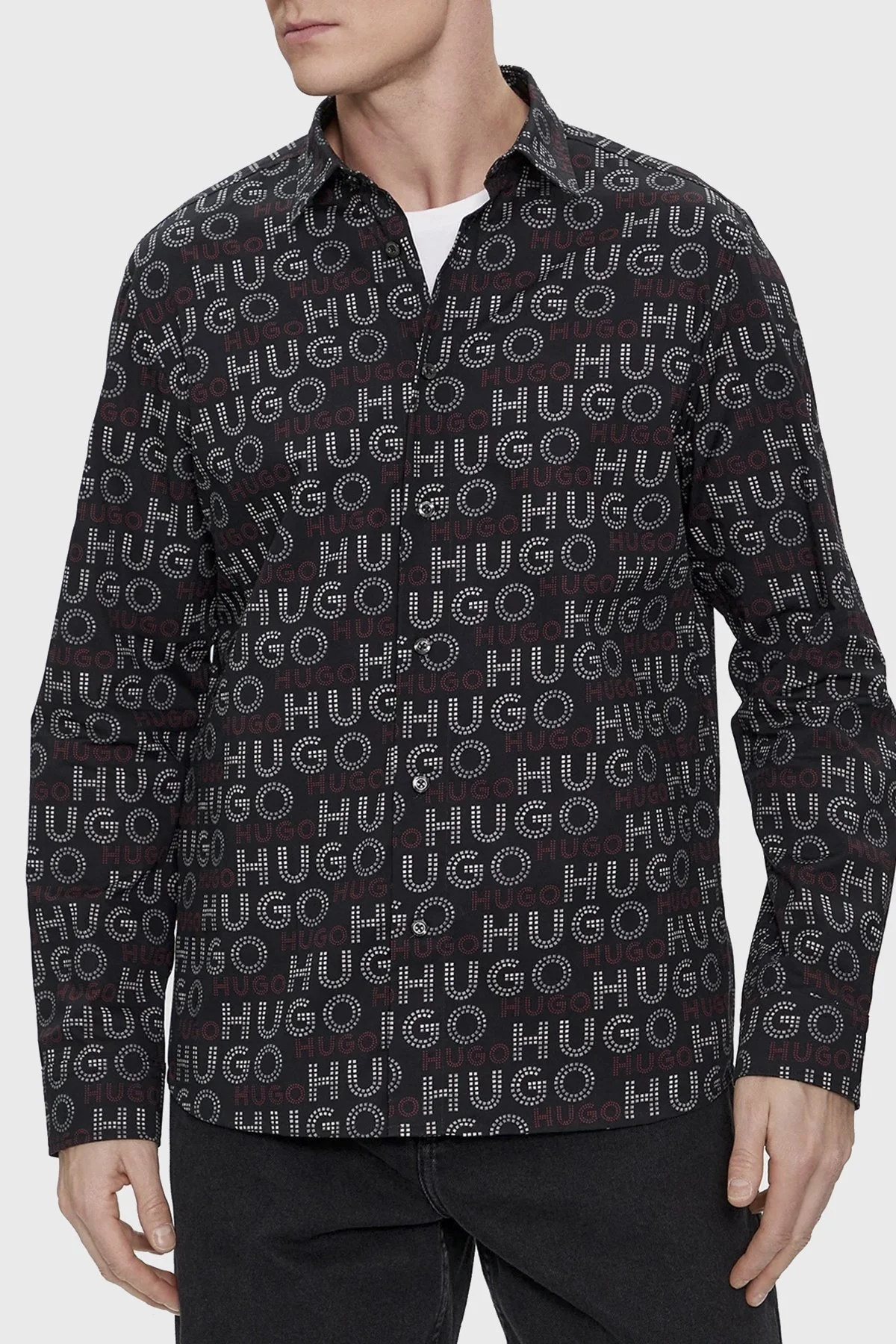 Hugo Tamamı Logolu Pamuklu Relaxed Fit Erkek Gömlek 50508663 001 SİYAH - 1
