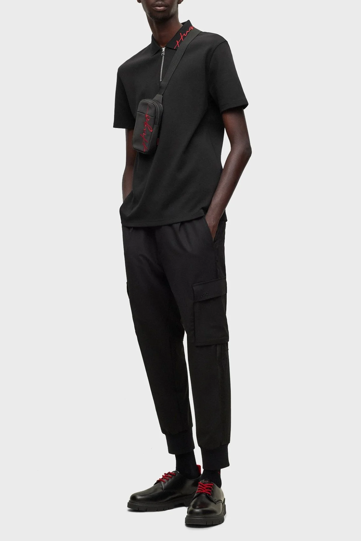 Hugo Yazılı Fermuarlı İnterlok Pamuklu Erkek Polo T Shirt 50483415 001 SİYAH - 2