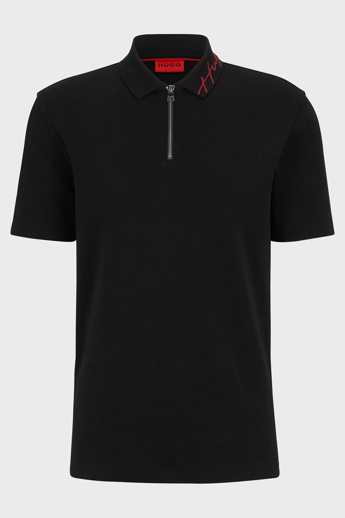 Hugo Yazılı Fermuarlı İnterlok Pamuklu Erkek Polo T Shirt 50483415 001 SİYAH - 5