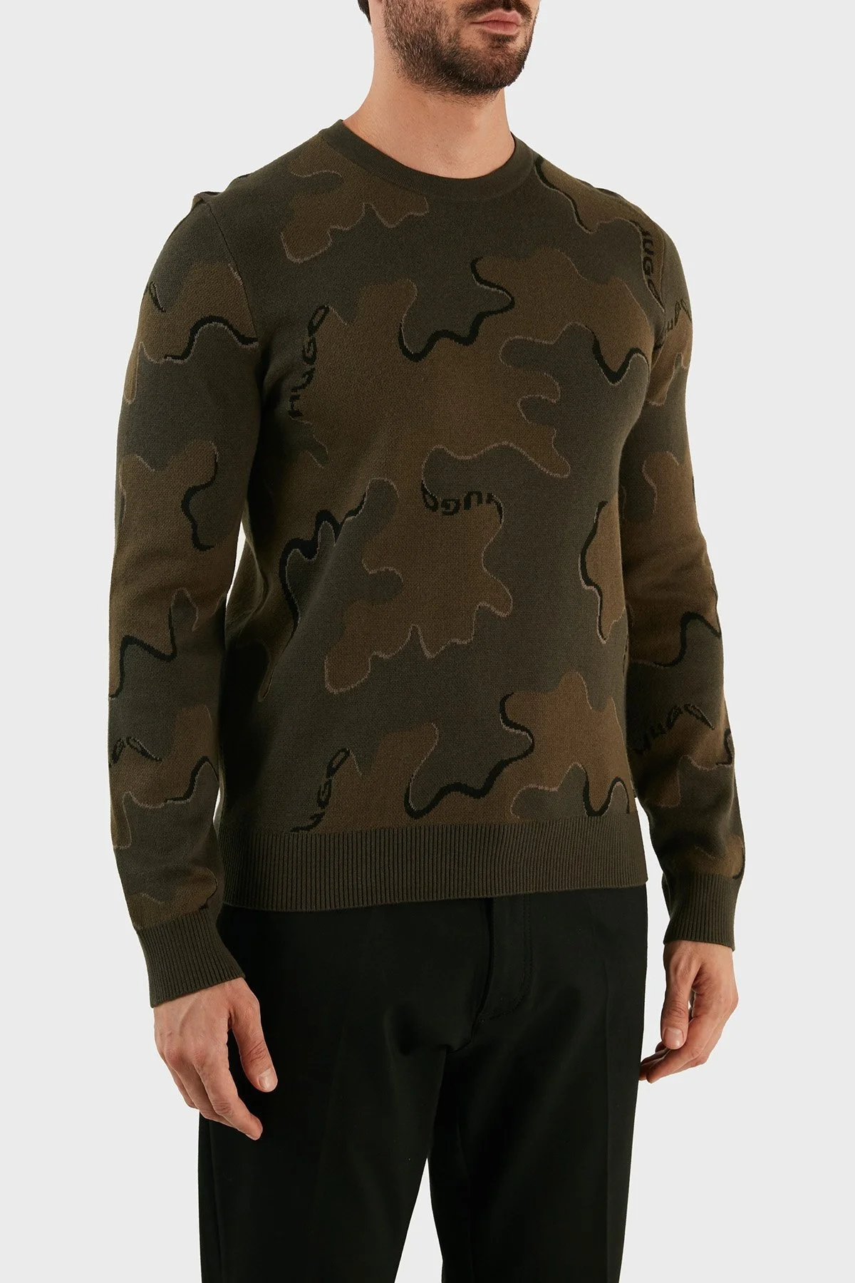 Hugo Yün Karışımlı Kamuflaj Desenli Regular Fit Erkek Kazak 50474821 303 HAKİ - 3