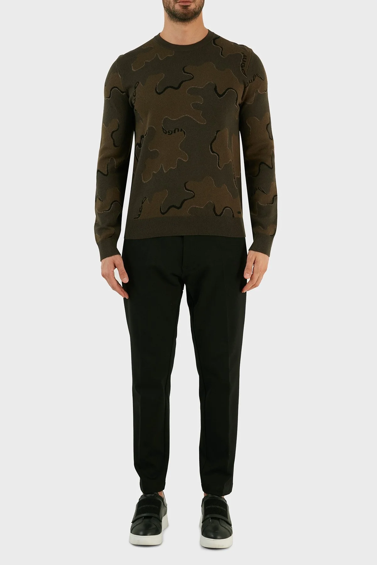 Hugo Yün Karışımlı Kamuflaj Desenli Regular Fit Erkek Kazak 50474821 303 HAKİ - 4