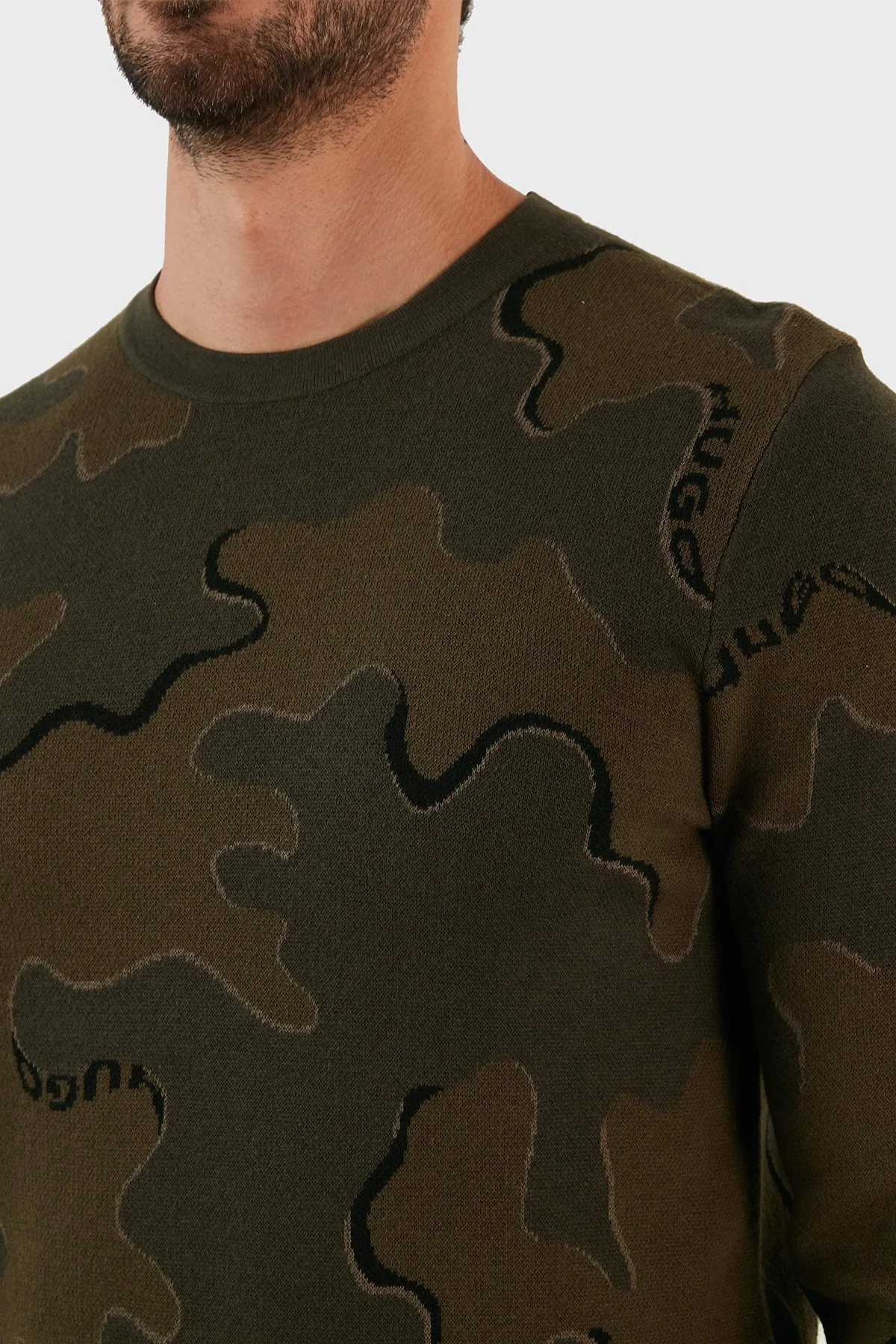 Hugo Yün Karışımlı Kamuflaj Desenli Regular Fit Erkek Kazak 50474821 303 HAKİ - 5