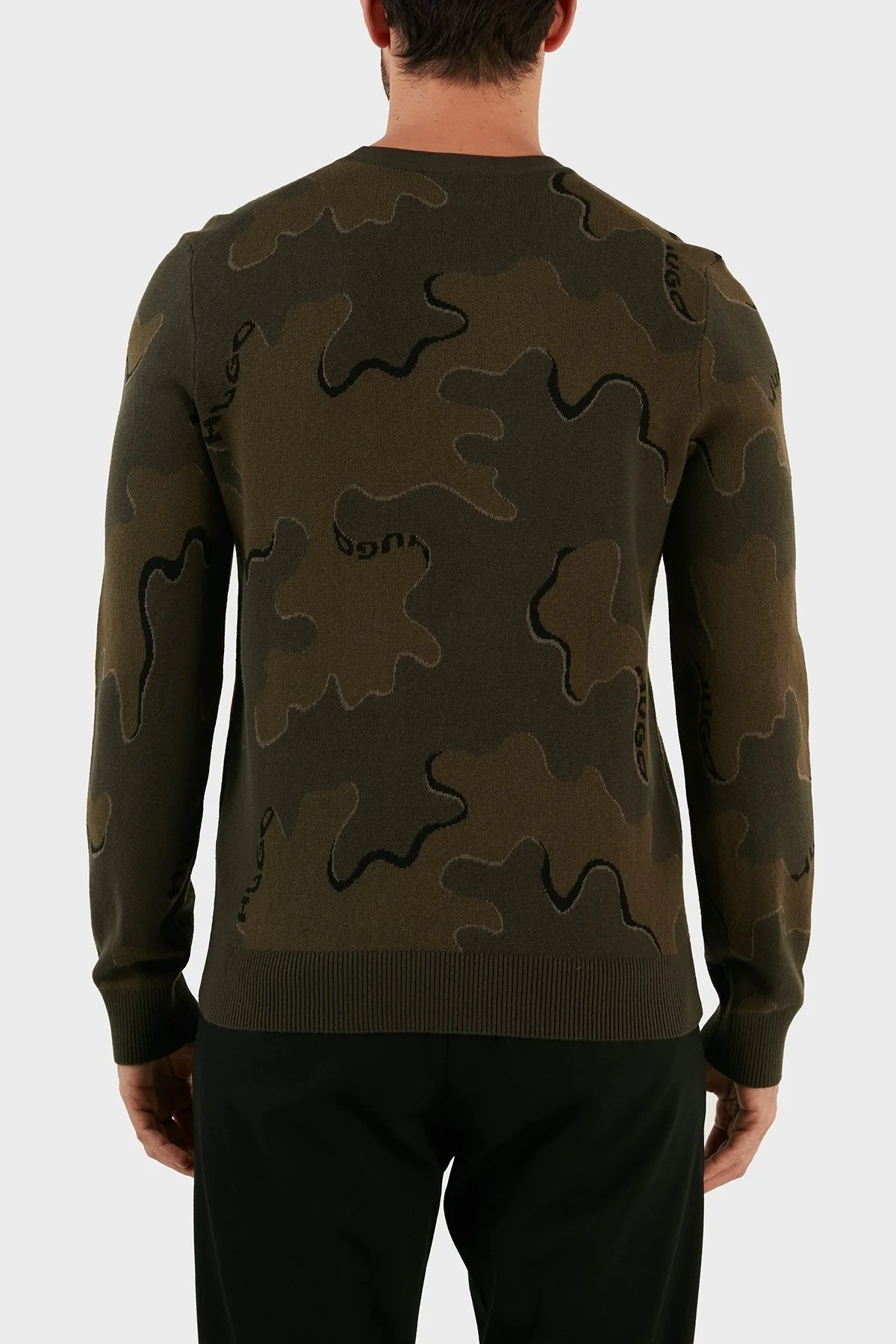 Hugo Yün Karışımlı Kamuflaj Desenli Regular Fit Erkek Kazak 50474821 303 HAKİ - 6