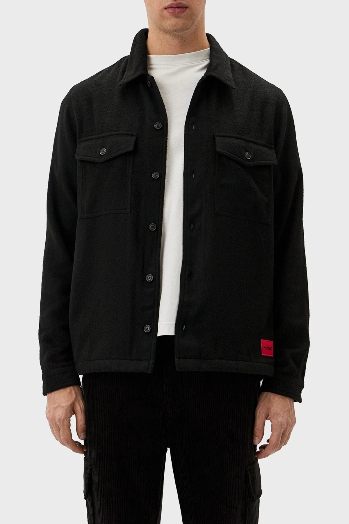 Hugo Yün Karışımlı Relaxed Fit Cepli Erkek Gömlek 50527458 001 SİYAH - 1