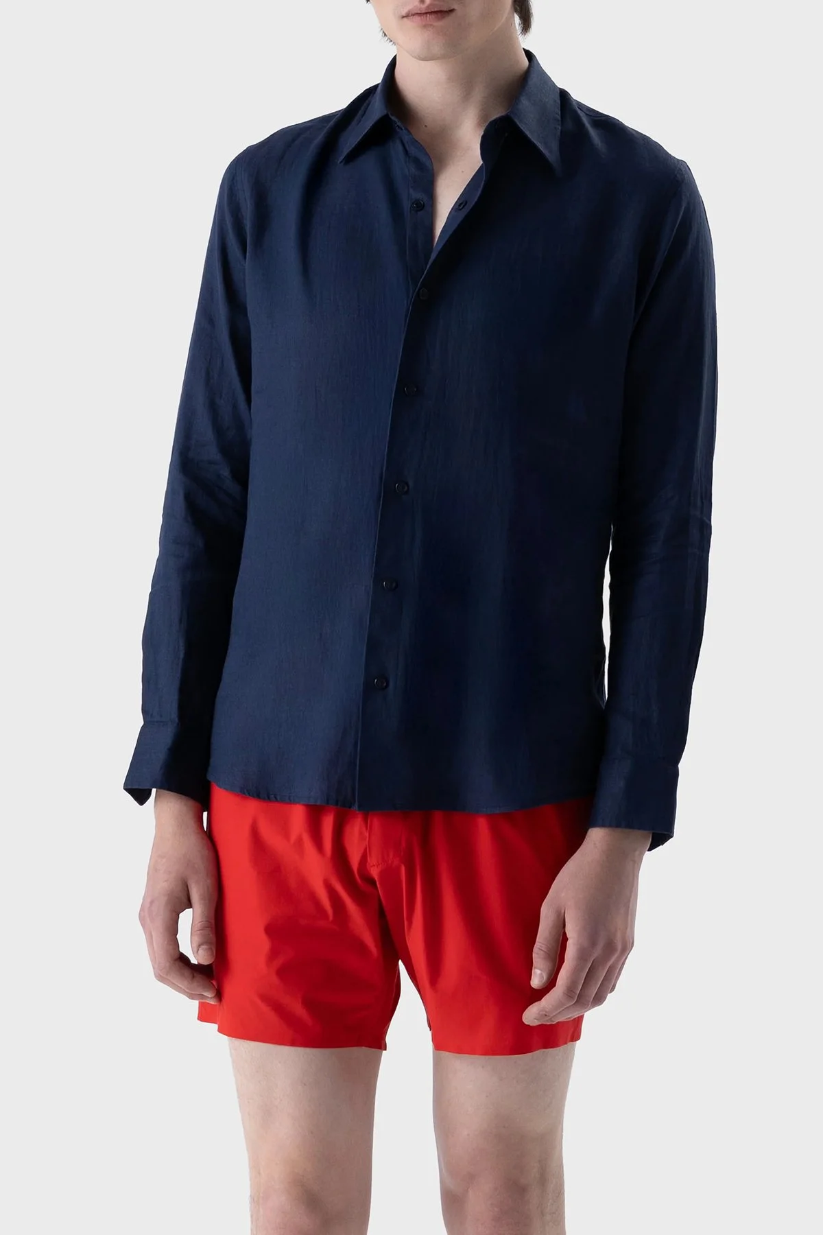 Isaora % 100 Pamuk Regular Fit Uzun Kollu Erkek Gömlek ISR4107 NAVY Lacivert - 1
