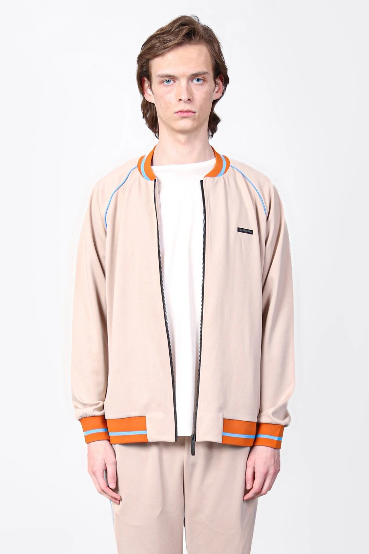 Isaora Logolu Şerit Detaylı Regular Fit Kolej Yaka Erkek Sweat ISR8111 BEG BEJ - 7