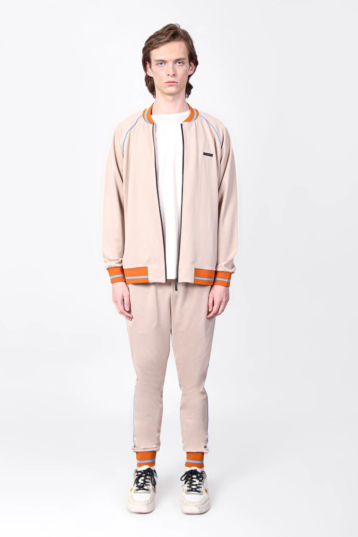 Isaora Logolu Şerit Detaylı Regular Fit Kolej Yaka Erkek Sweat ISR8111 BEG BEJ - 8