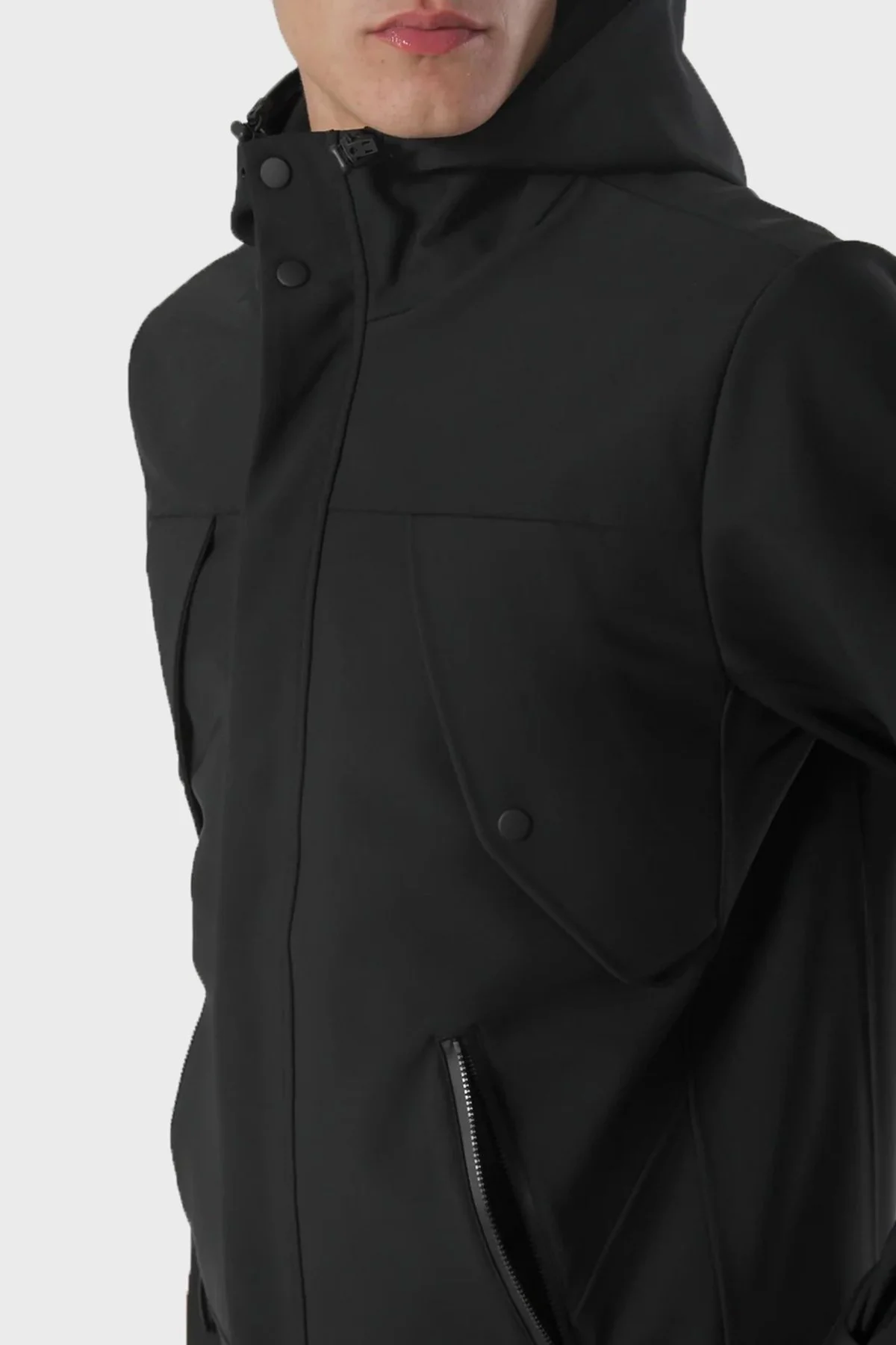 Isaora Logolu Su Geçirmez Regular Fit Kapüşonlu Erkek Ceket ISR7801888 Siyah - 5
