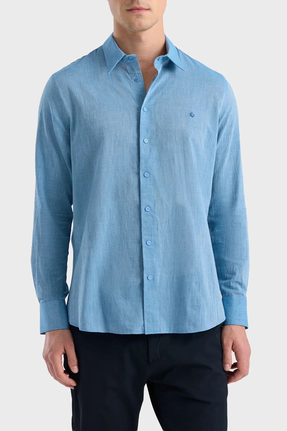 Isaora Pamuklu Regular Fit Uzun Kollu Erkek Gömlek ISR4132BLU LACİVERT - 1