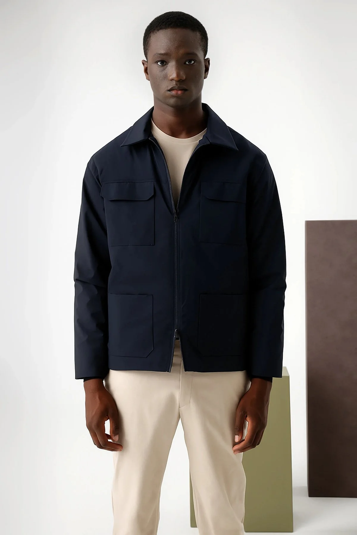 Isaora Regular Fit Klasik Yaka Fermuarlı Su İtici Erkek Ceket M25J7040 NVY LACİVERT - 1