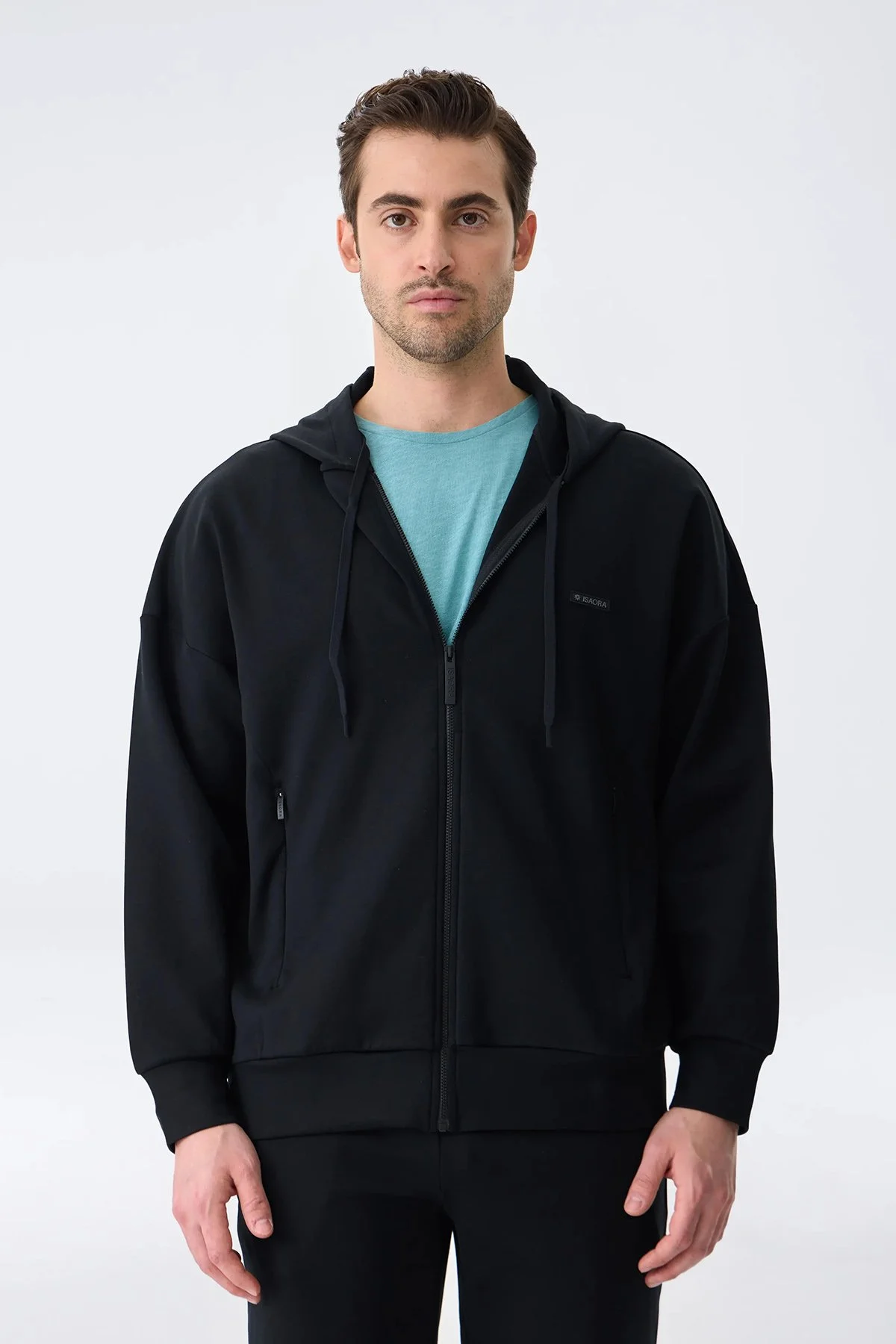 Isaora Relaxed Fit Pamuklu Kapüşonlu Fermuarlı Erkek Sweat ISR81140 SİYAH - 1