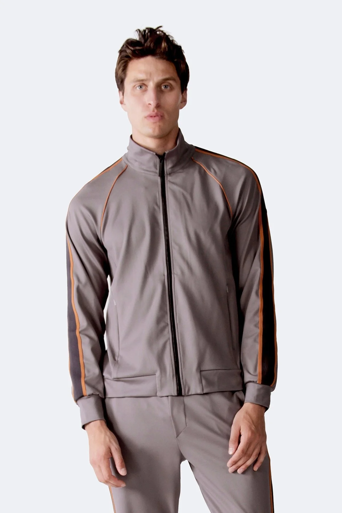 Isaora Şerit Detaylı Streç Relaxed Fit Dik Yaka Erkek Sweat M24S8101 NRD GRİ - 7