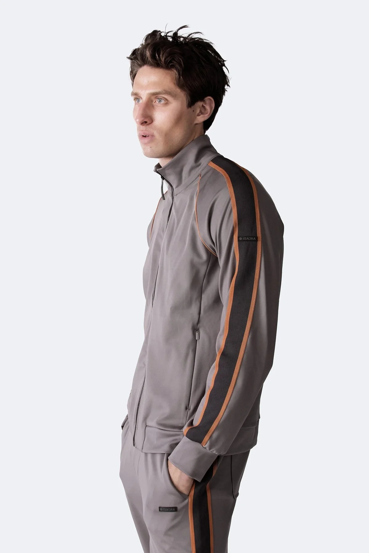 Isaora Şerit Detaylı Streç Relaxed Fit Dik Yaka Erkek Sweat M24S8101 NRD GRİ - 9