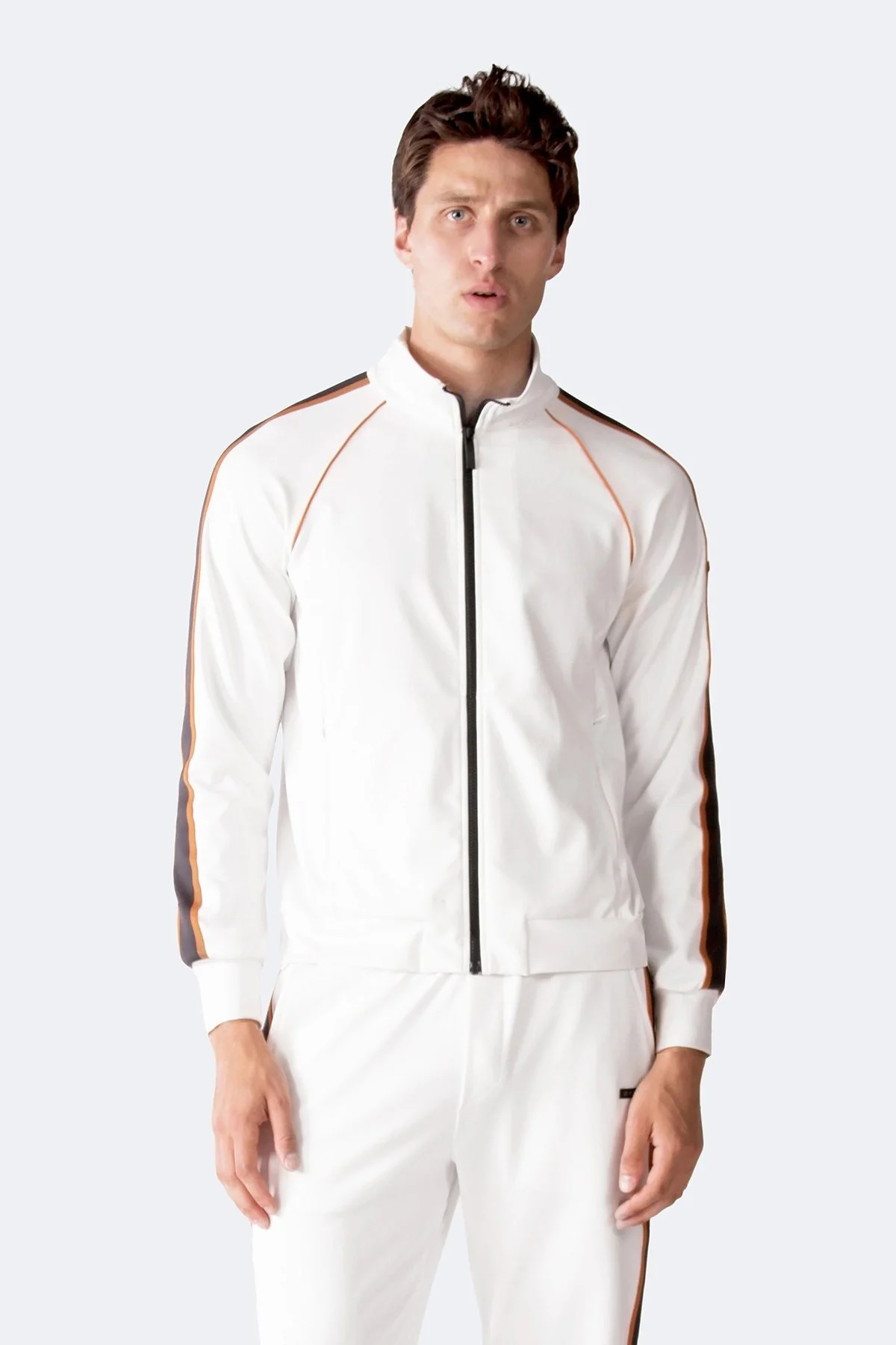 Isaora Şerit Detaylı Streç Relaxed Fit Dik Yaka Erkek Sweat M24S8101 SBT BEYAZ - 1