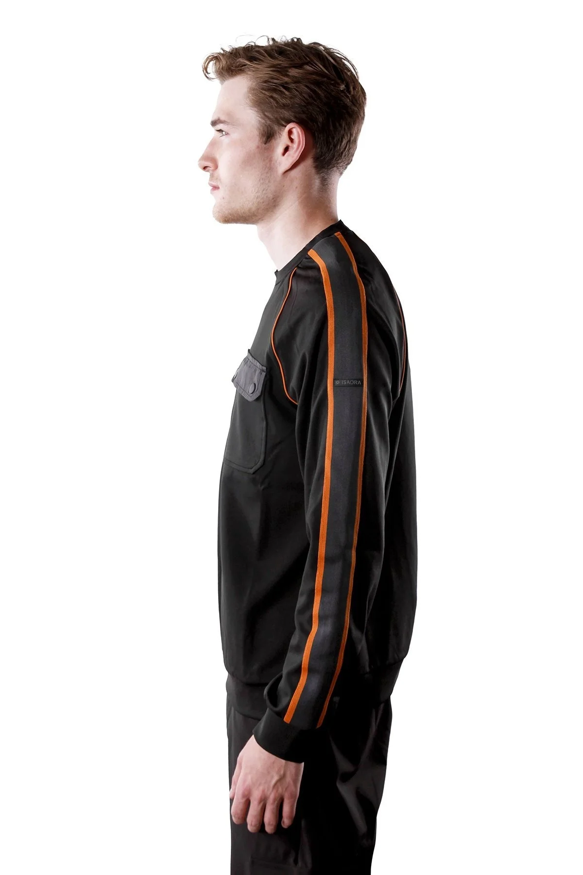 Isaora Şerit Detaylı Streç Relaxed Fit Göğüs Cepli Bisiklet Yaka Erkek Sweat M24S8102 888 SİYAH - 6