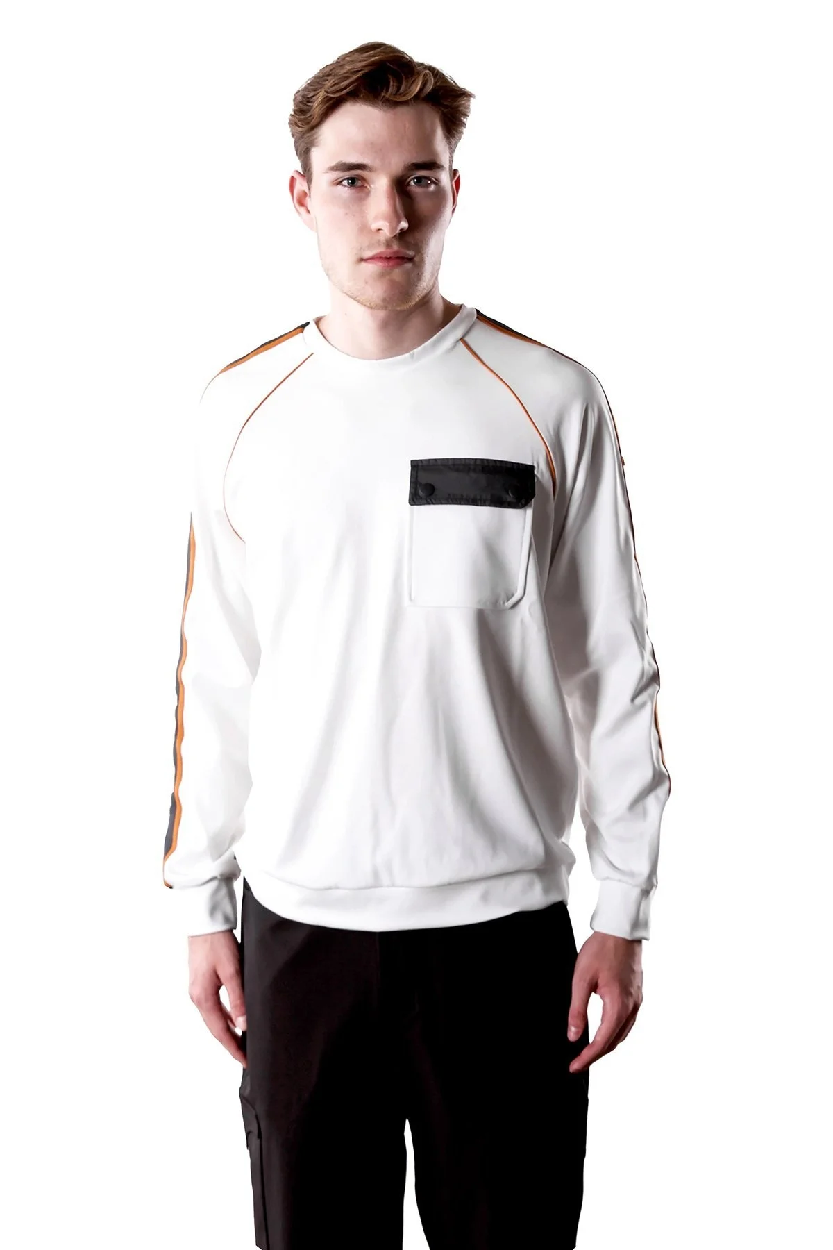 Isaora Şerit Detaylı Streç Relaxed Fit Göğüs Cepli Bisiklet Yaka Erkek Sweat M24S8102 SBT BEYAZ - 4