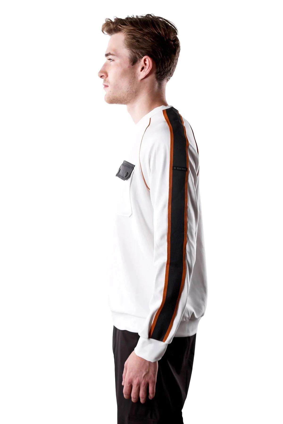 Isaora Şerit Detaylı Streç Relaxed Fit Göğüs Cepli Bisiklet Yaka Erkek Sweat M24S8102 SBT BEYAZ - 5