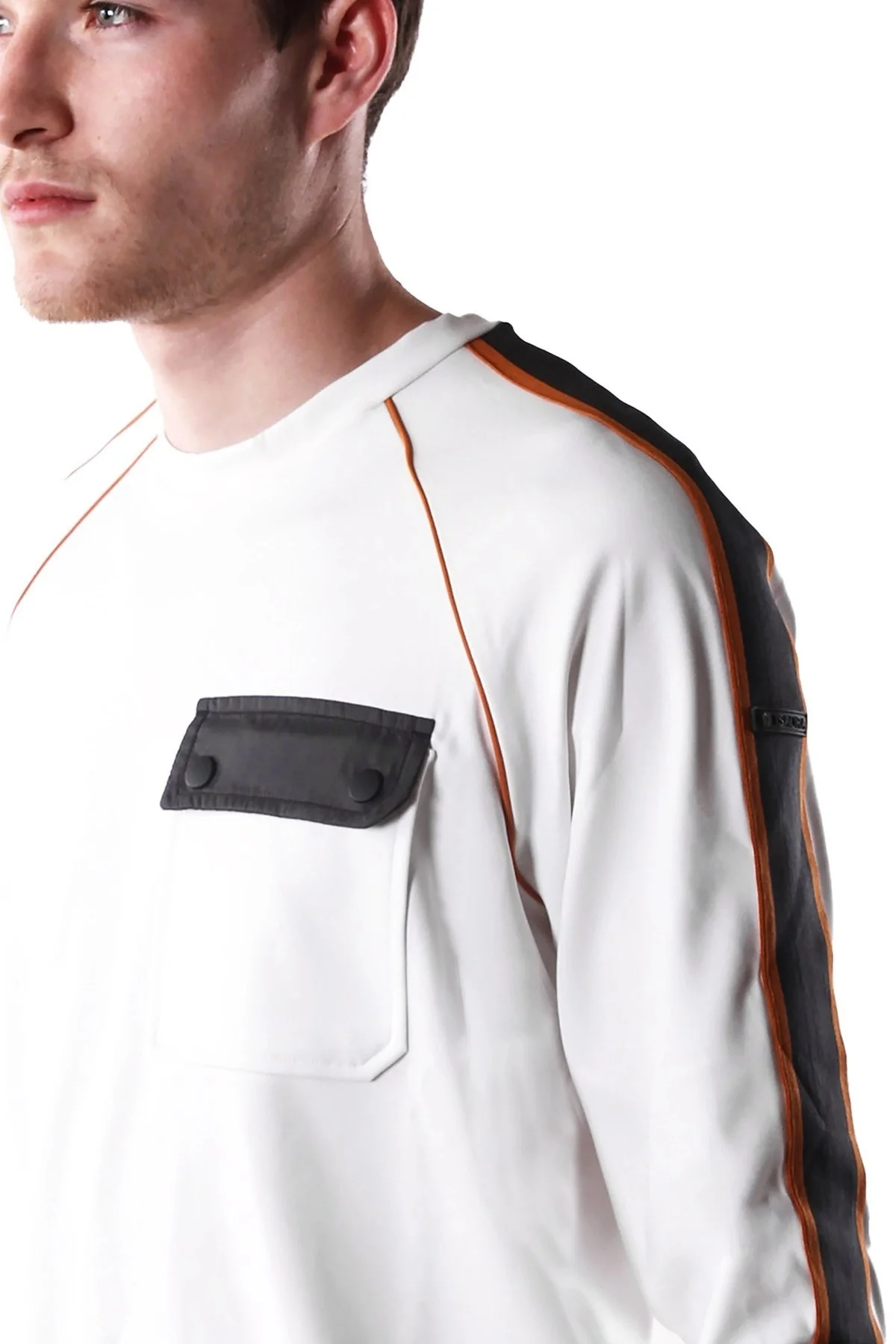 Isaora Şerit Detaylı Streç Relaxed Fit Göğüs Cepli Bisiklet Yaka Erkek Sweat M24S8102 SBT BEYAZ - 6