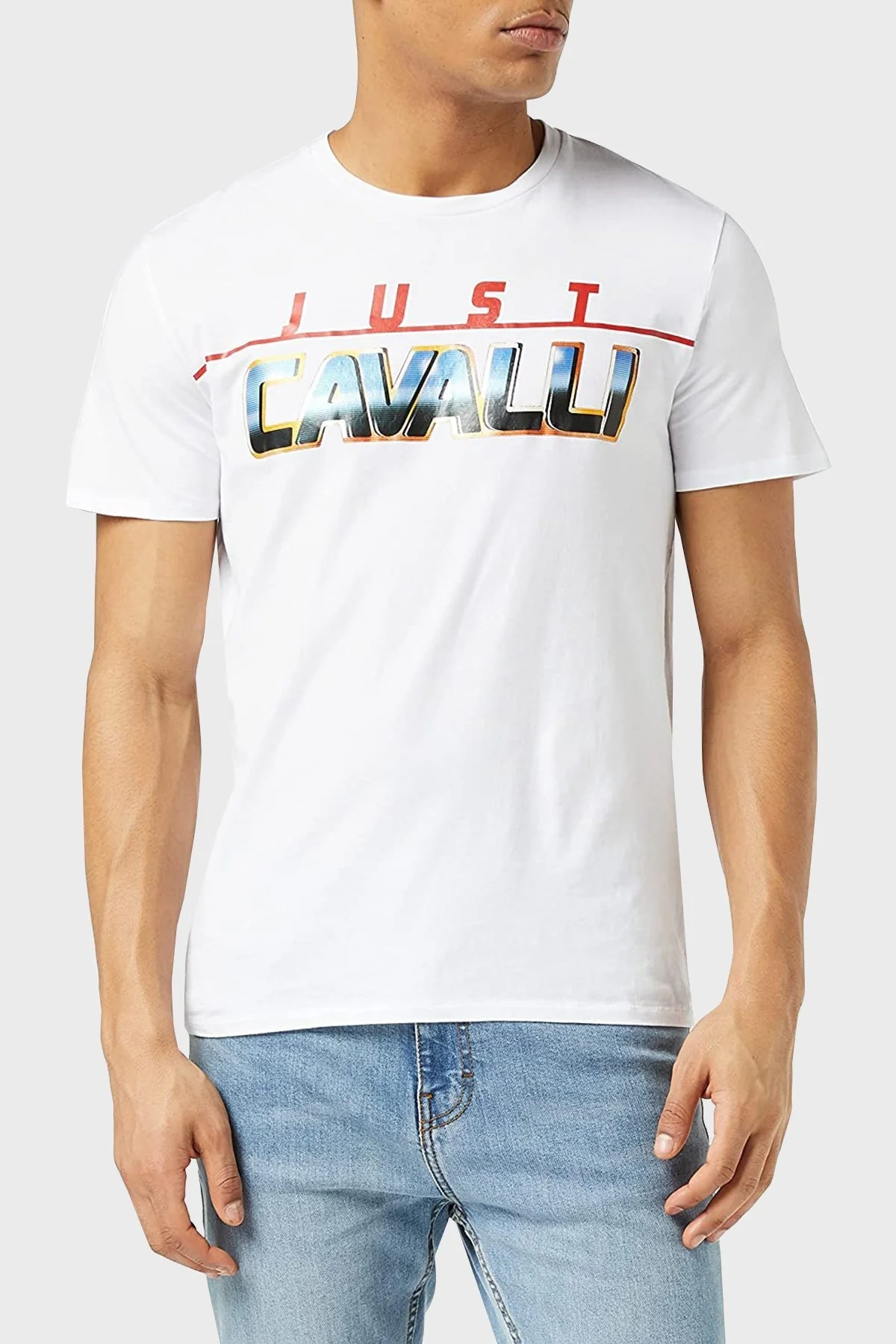 Just Cavalli % 100 Pamuklu Regular Fit Bisiklet Yaka Erkek T Shirt S03GC0636 N20663 100 BEYAZ - 1