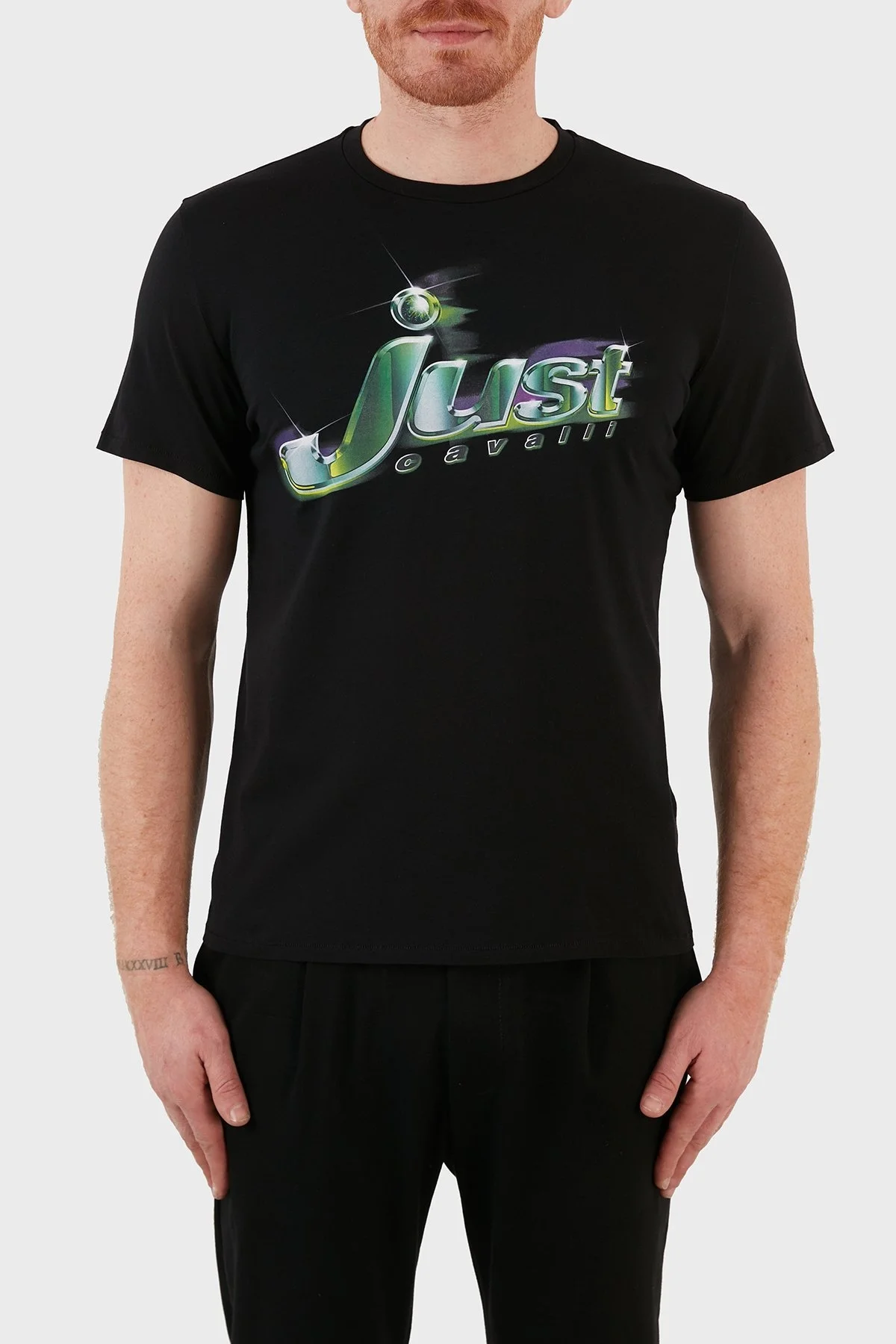 Just Cavalli Baskılı % 100 Pamuk Bisiklet Yaka Erkek T Shirt S01GC0681 N20663 900 SİYAH - 1