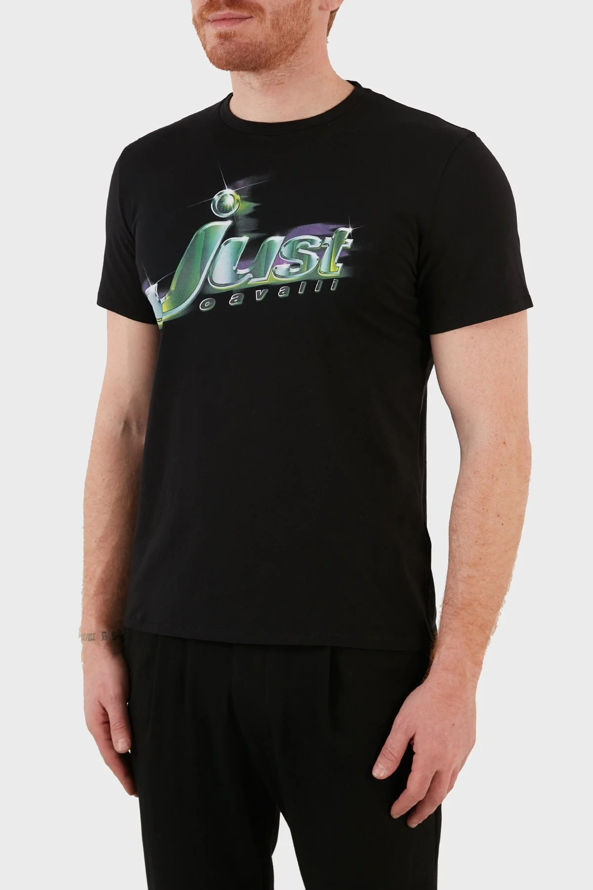 Just Cavalli Baskılı % 100 Pamuk Bisiklet Yaka Erkek T Shirt S01GC0681 N20663 900 SİYAH - 2