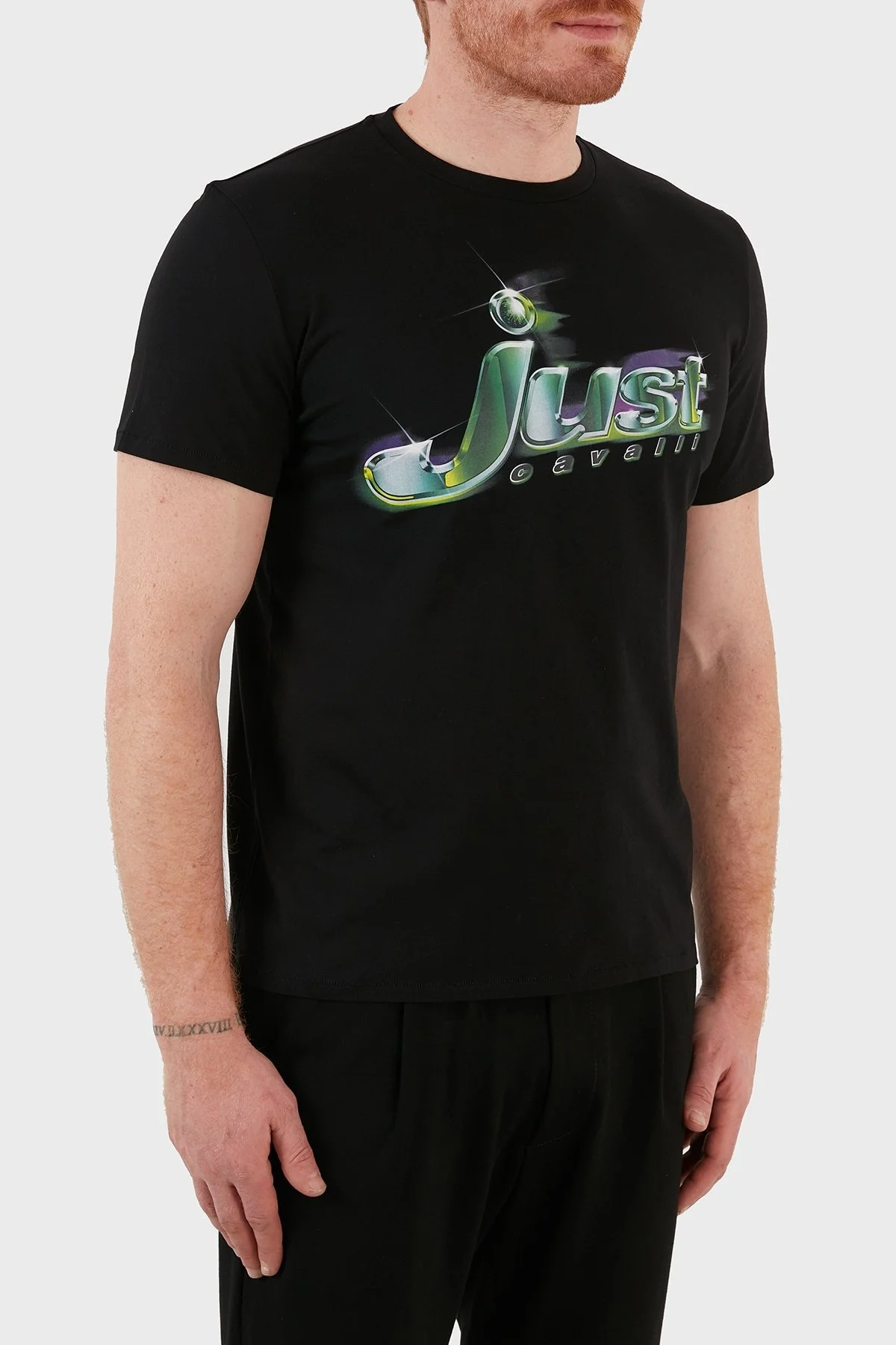 Just Cavalli Baskılı % 100 Pamuk Bisiklet Yaka Erkek T Shirt S01GC0681 N20663 900 SİYAH - 3