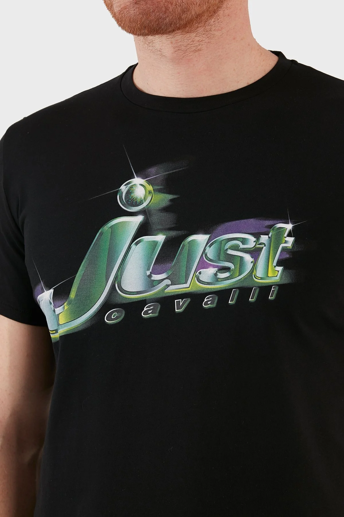 Just Cavalli Baskılı % 100 Pamuk Bisiklet Yaka Erkek T Shirt S01GC0681 N20663 900 SİYAH - 4