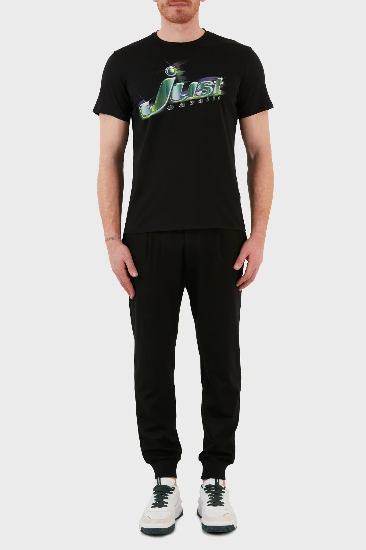 Just Cavalli Baskılı % 100 Pamuk Bisiklet Yaka Erkek T Shirt S01GC0681 N20663 900 SİYAH - 5