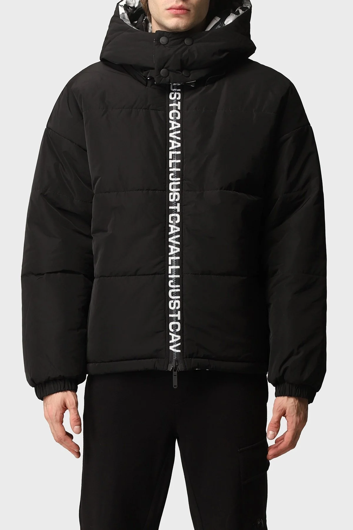 Just Cavalli Baskılı Kapüşonlu Çift Taraflı Erkek Mont S03AM0358 N39716 900 SİYAH - 1