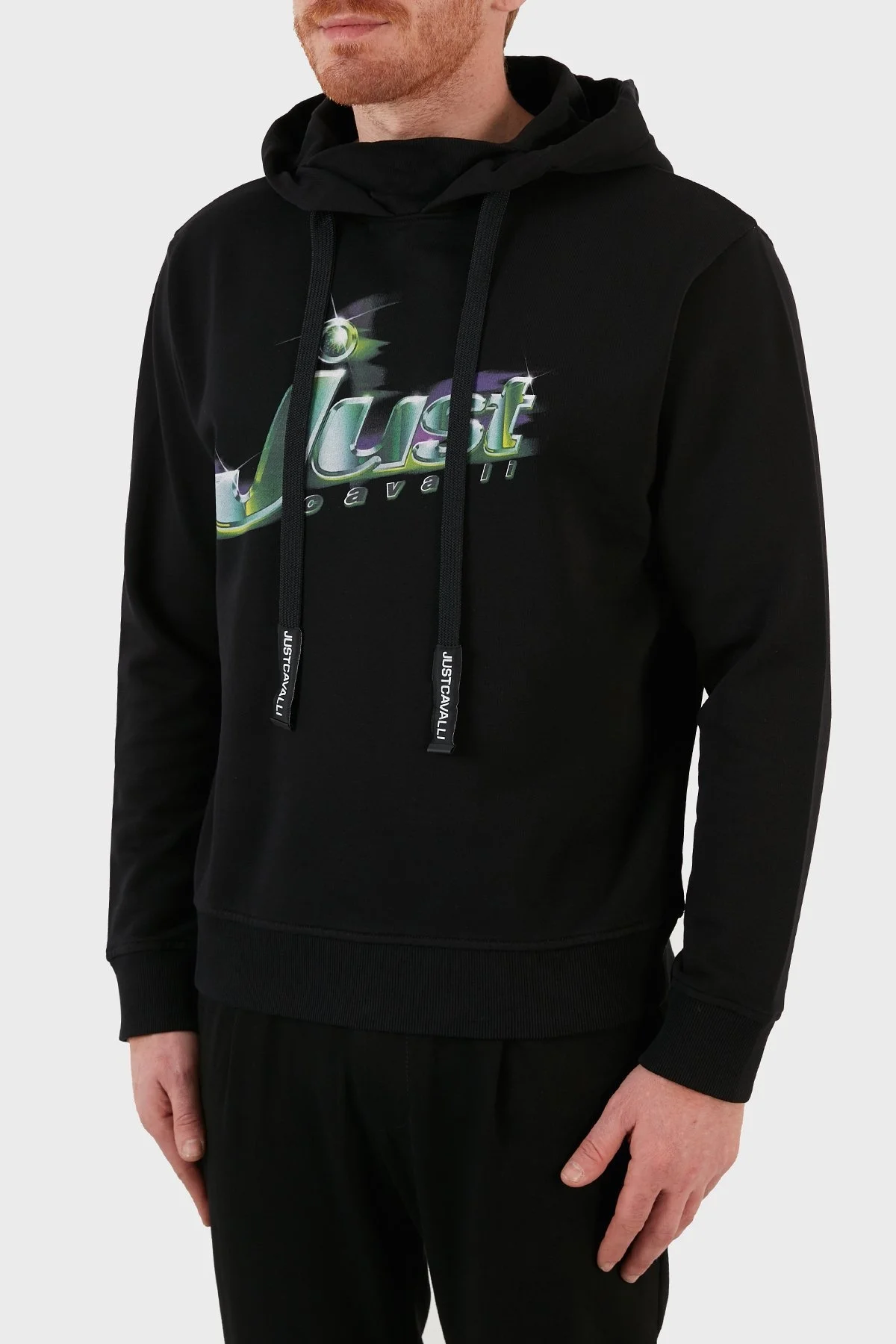 Just Cavalli Baskılı Kapüşonlu Regular Fit Pamuklu Erkek Sweat S01GU0145 N2518 900 SİYAH - 3
