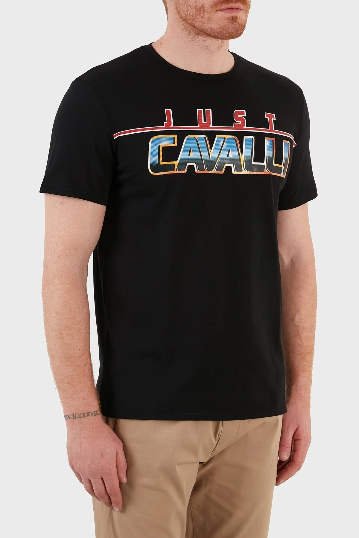 Just Cavalli Baskılı Regular Fit Bisiklet Yaka % 100 Pamuk Erkek T Shirt S03GC0636 N20663 900 SİYAH - 3