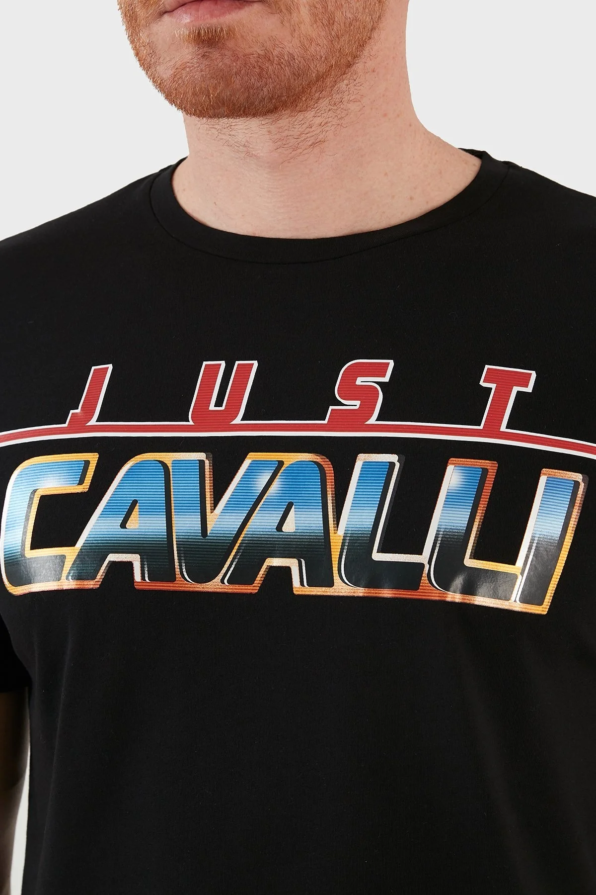 Just Cavalli Baskılı Regular Fit Bisiklet Yaka % 100 Pamuk Erkek T Shirt S03GC0636 N20663 900 SİYAH - 4
