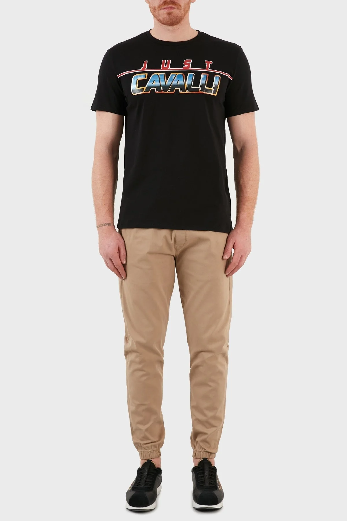 Just Cavalli Baskılı Regular Fit Bisiklet Yaka % 100 Pamuk Erkek T Shirt S03GC0636 N20663 900 SİYAH - 5